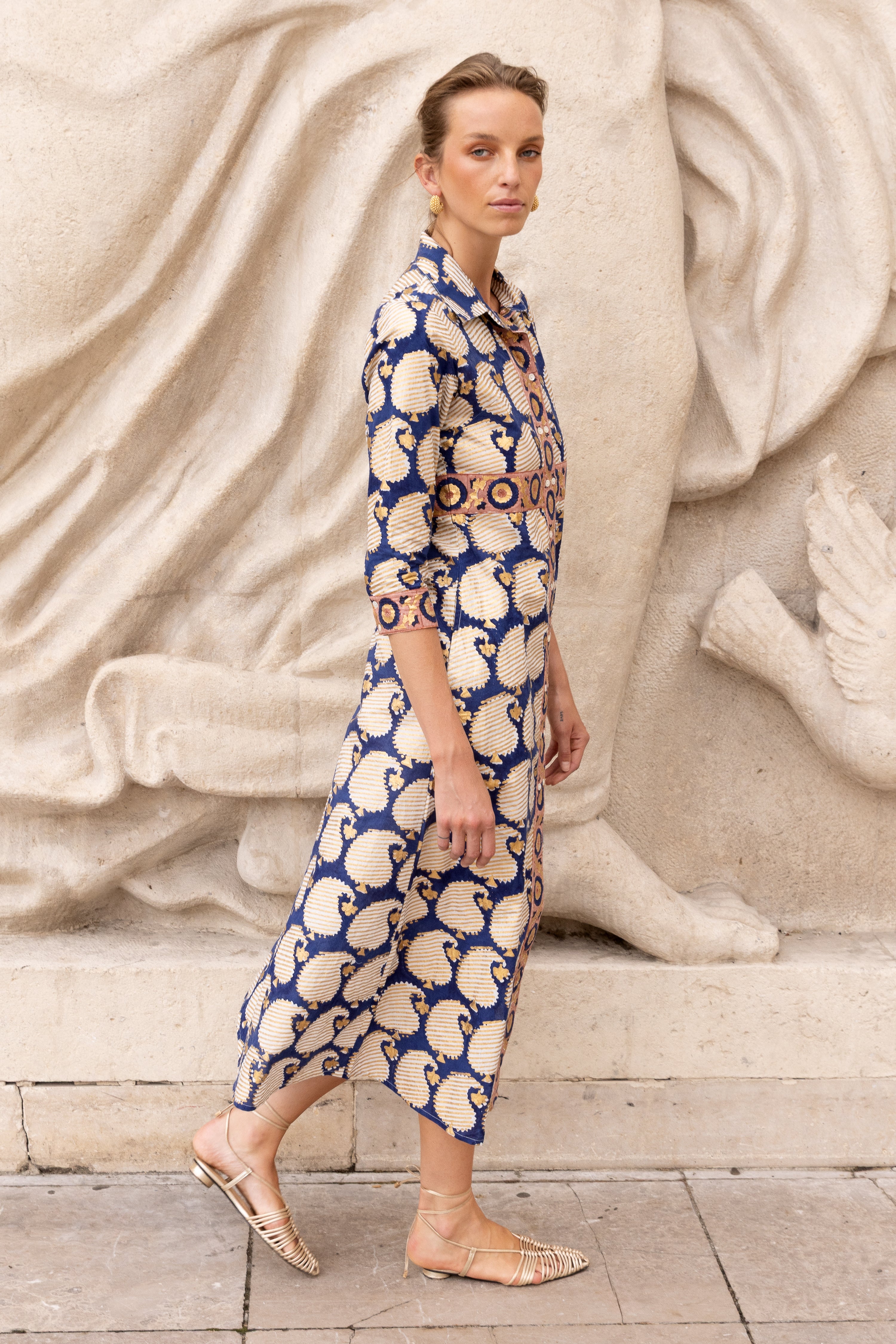 Shirt Dress Maxi- Agra Navy