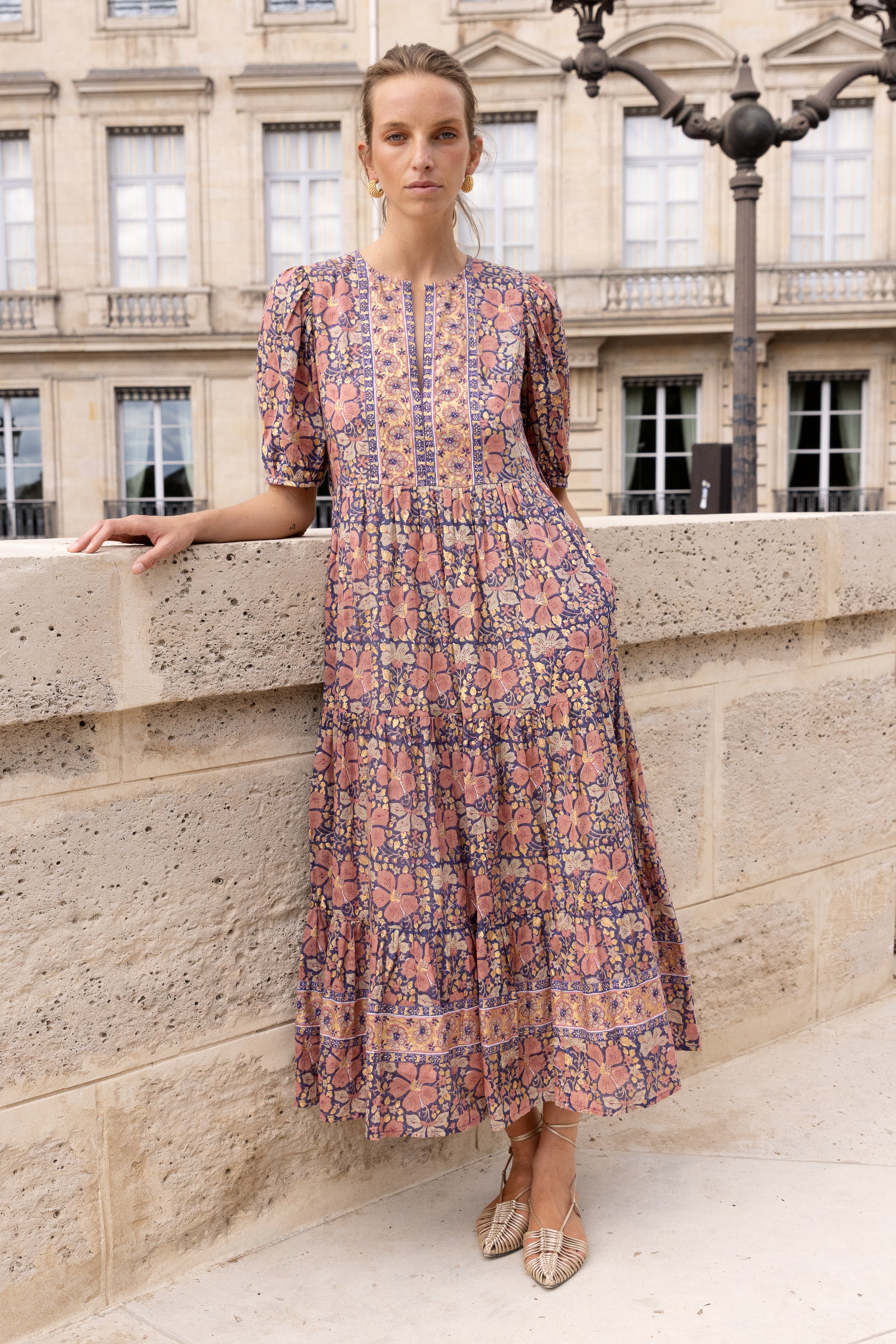 Puff Sleeve Maxi- Matera Navy