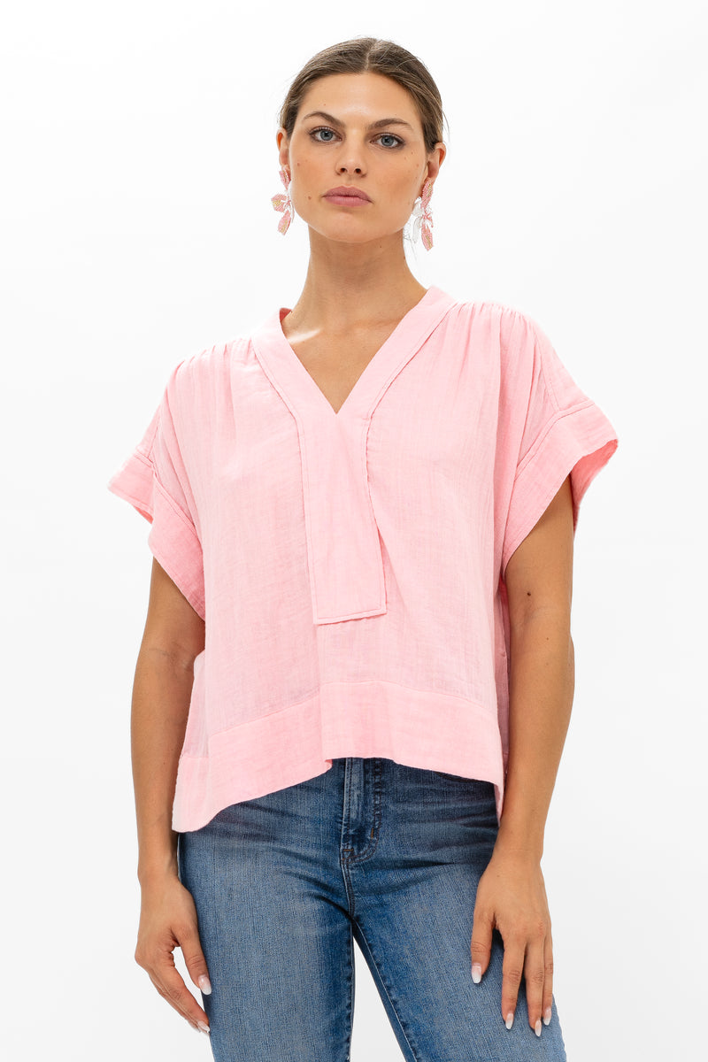 Roll Sleeve Top- Bahama Pink