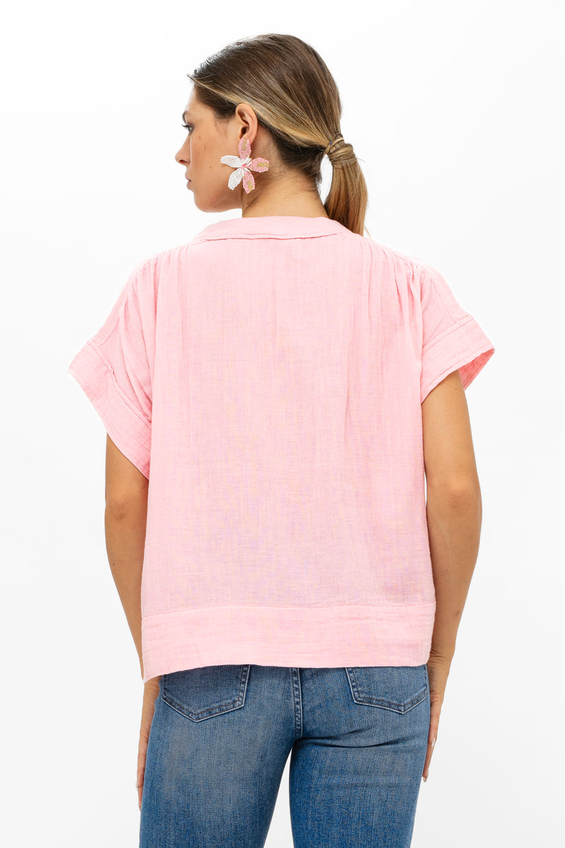 Roll Sleeve Top- Bahama Pink