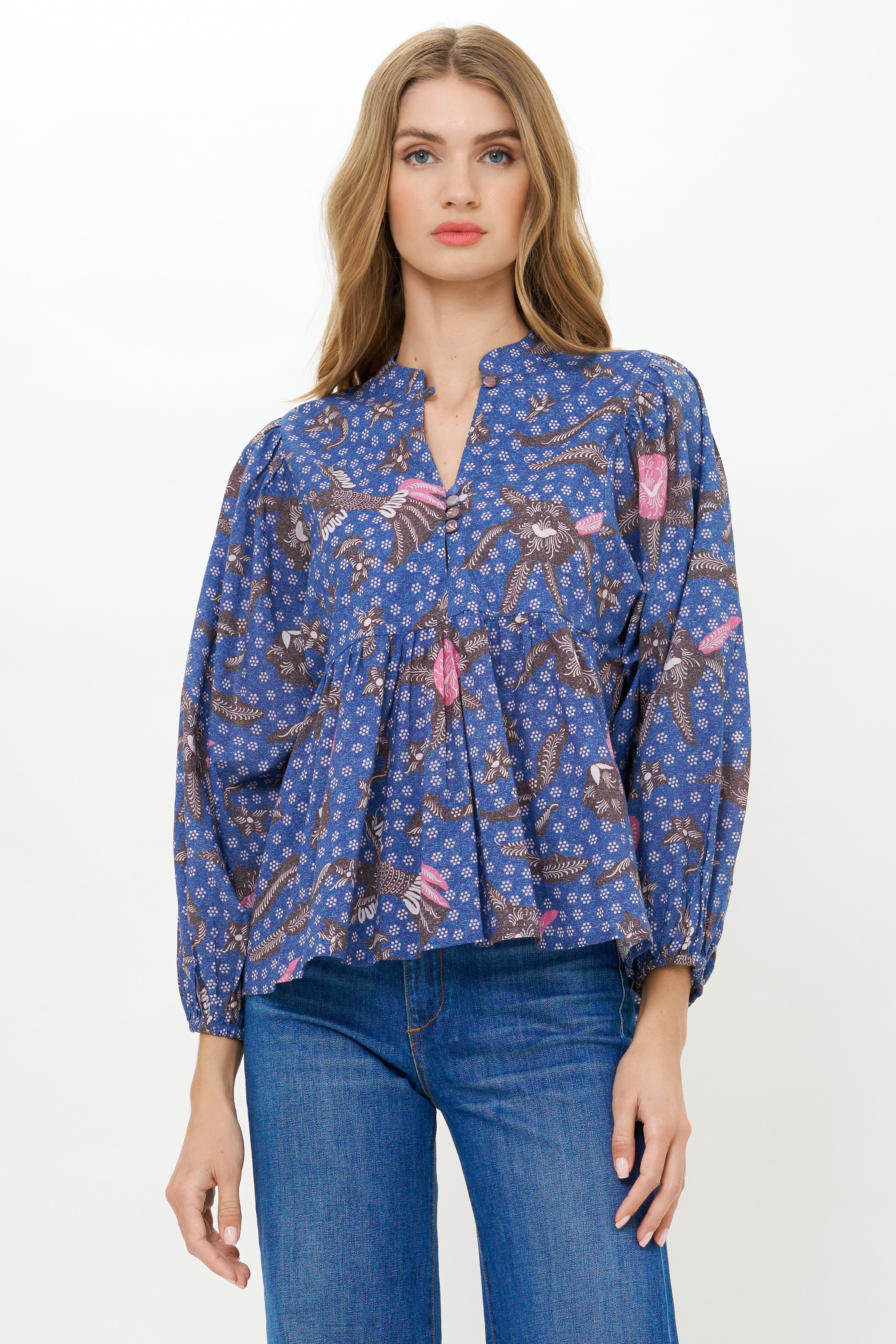 Mandarin Balloon Top- Bali Navy