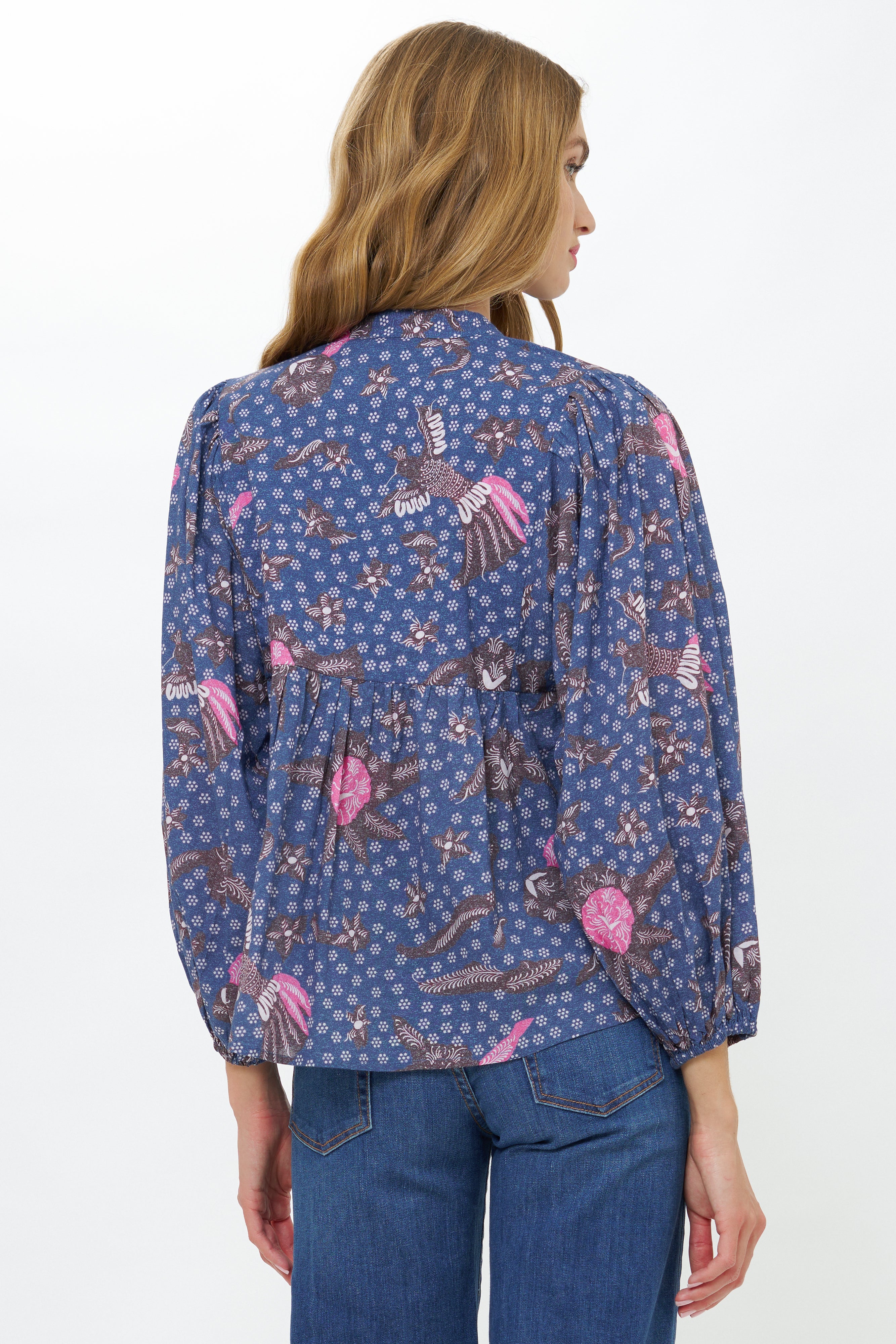 Mandarin Balloon Top- Bali Navy
