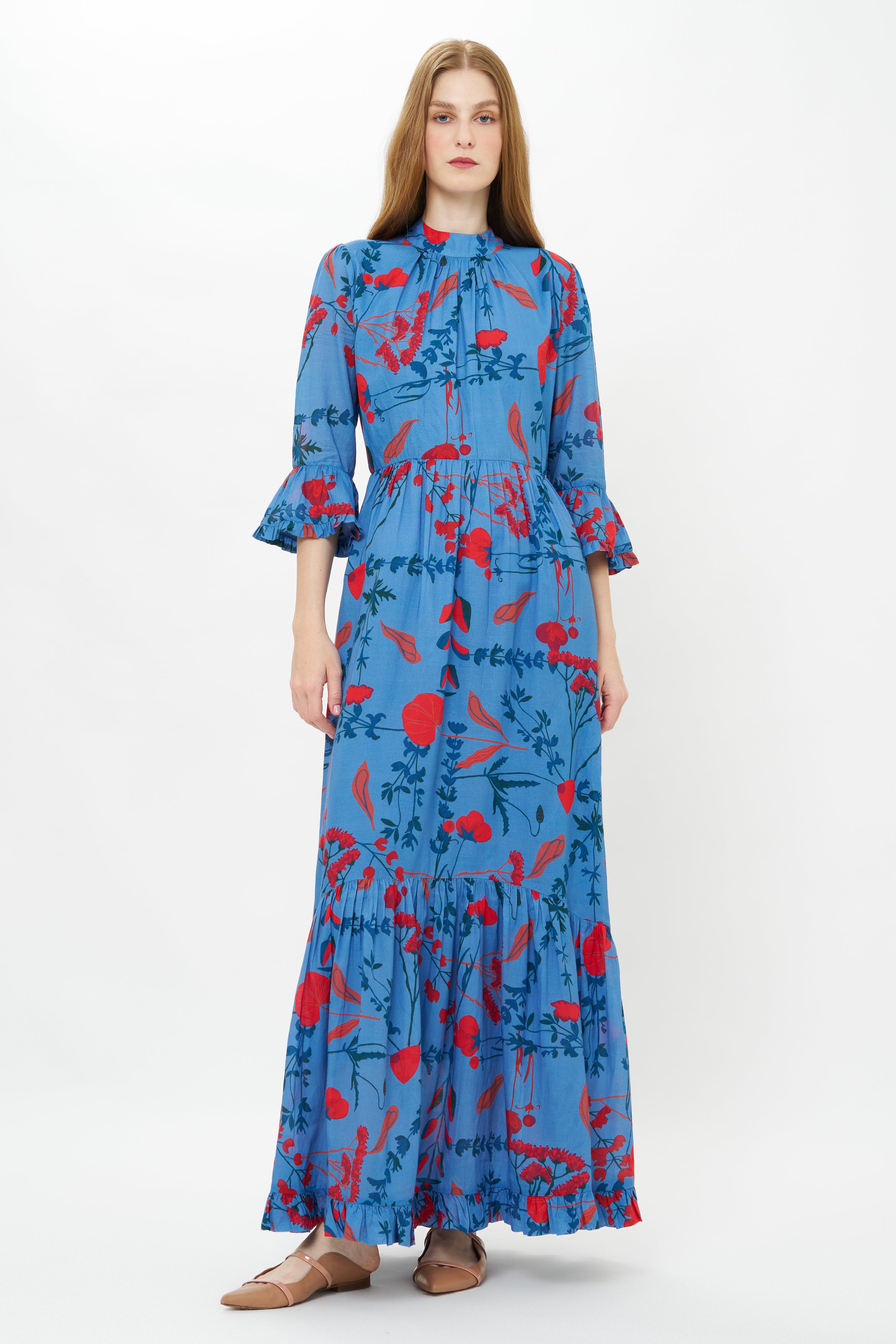 High Neck Bell Maxi- Bartram Blue