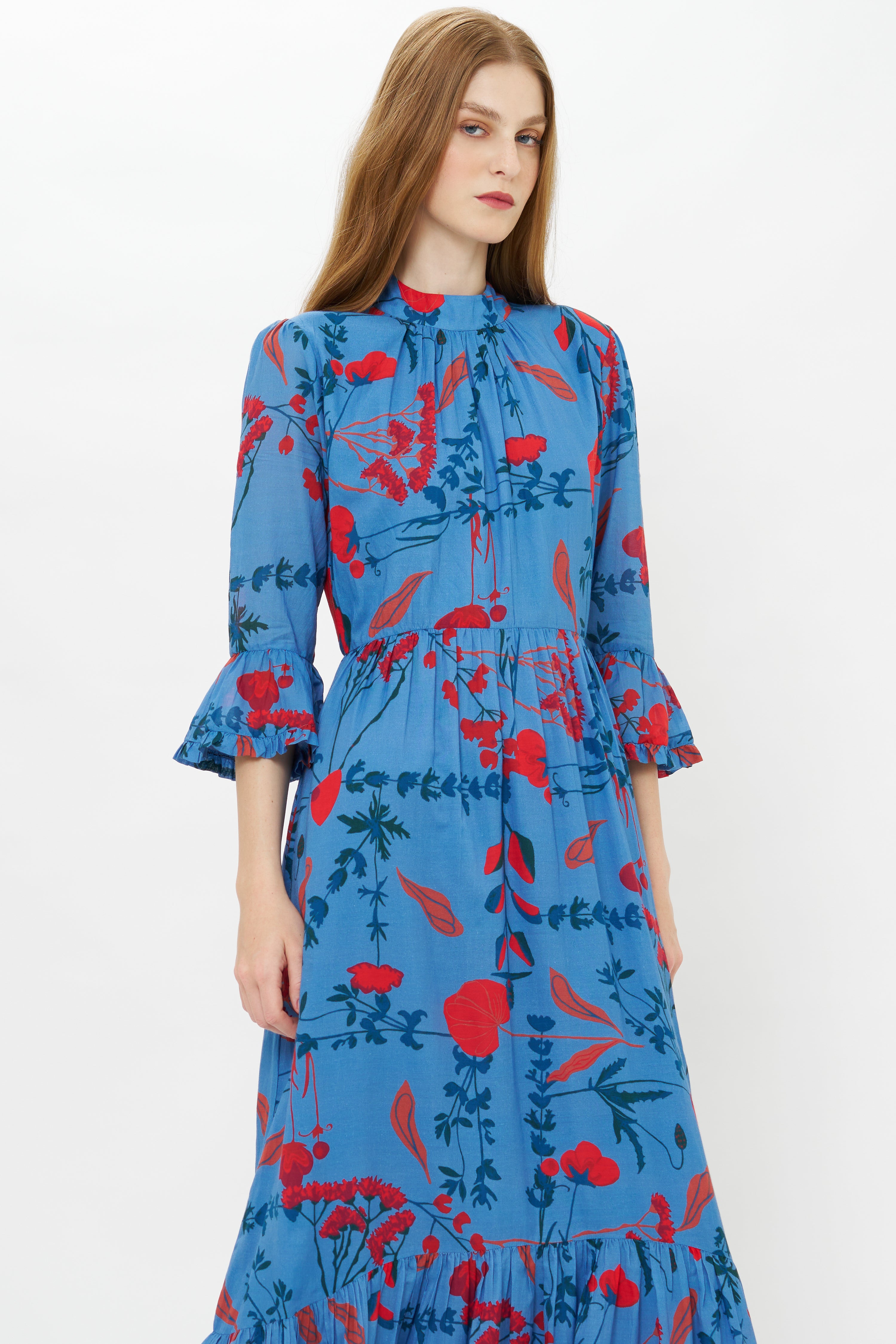 High Neck Bell Maxi- Bartram Blue