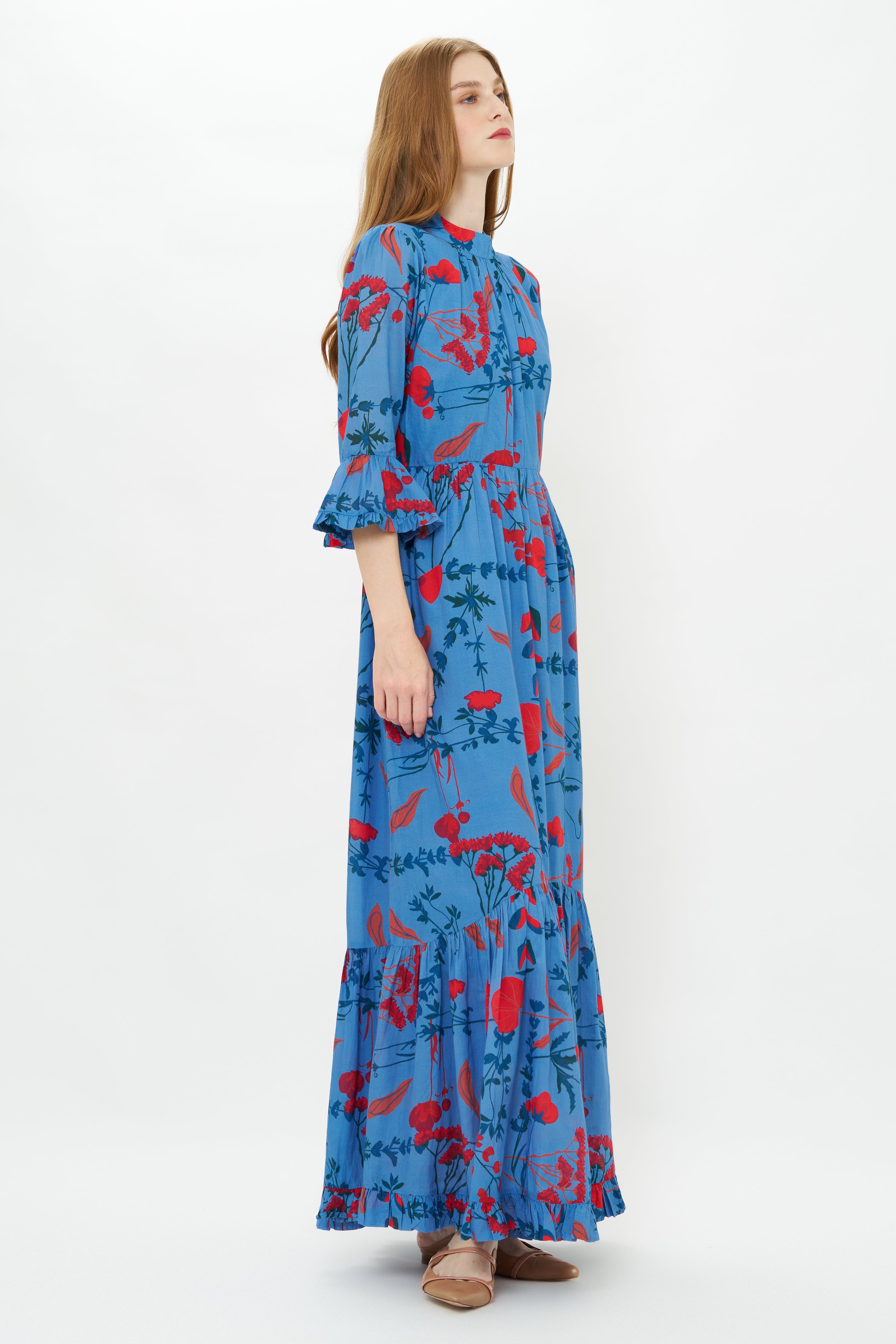 High Neck Bell Maxi- Bartram Blue