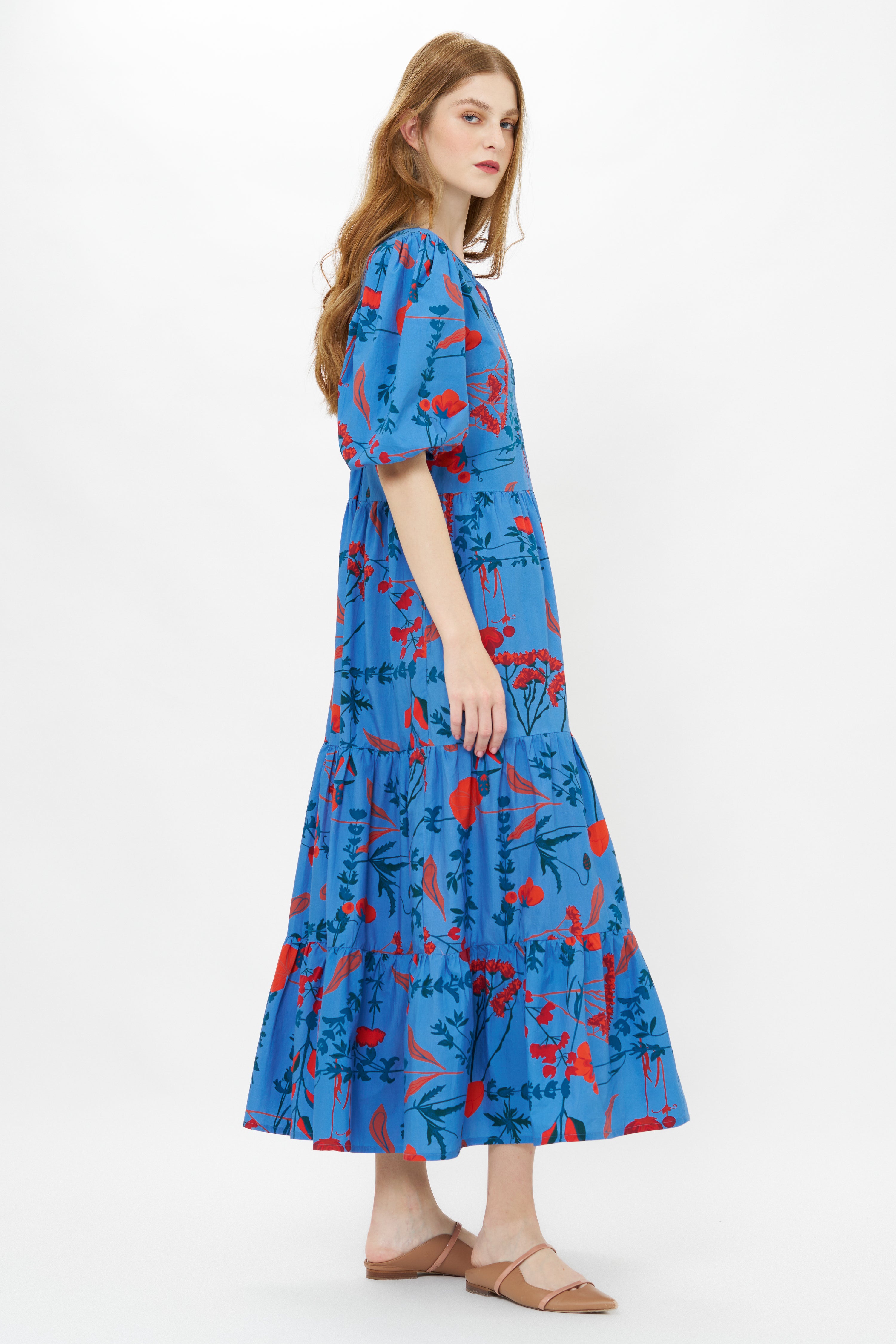 Puff Sleeve Maxi- Bartram Blue