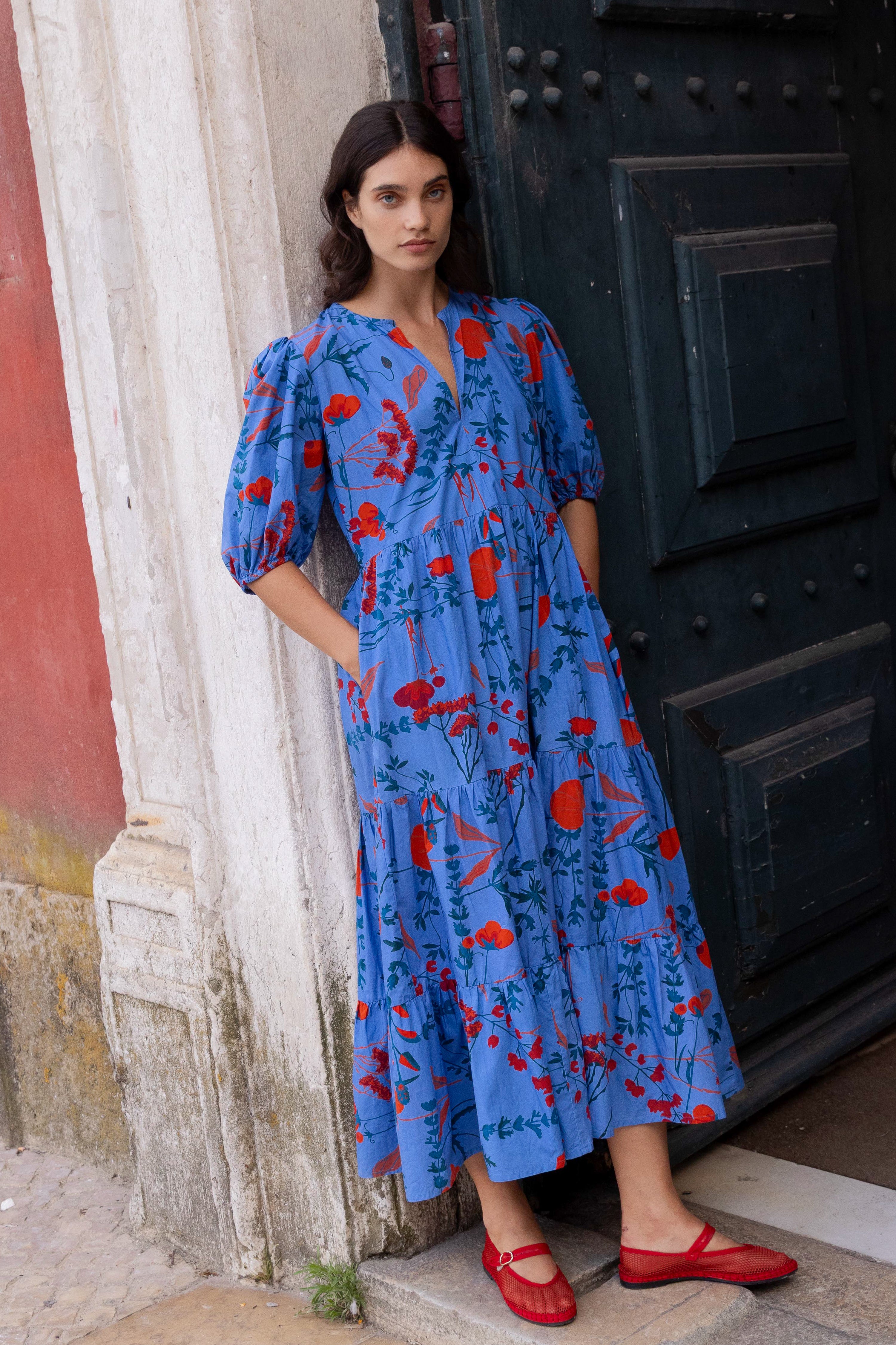 Puff Sleeve Maxi- Bartram Blue