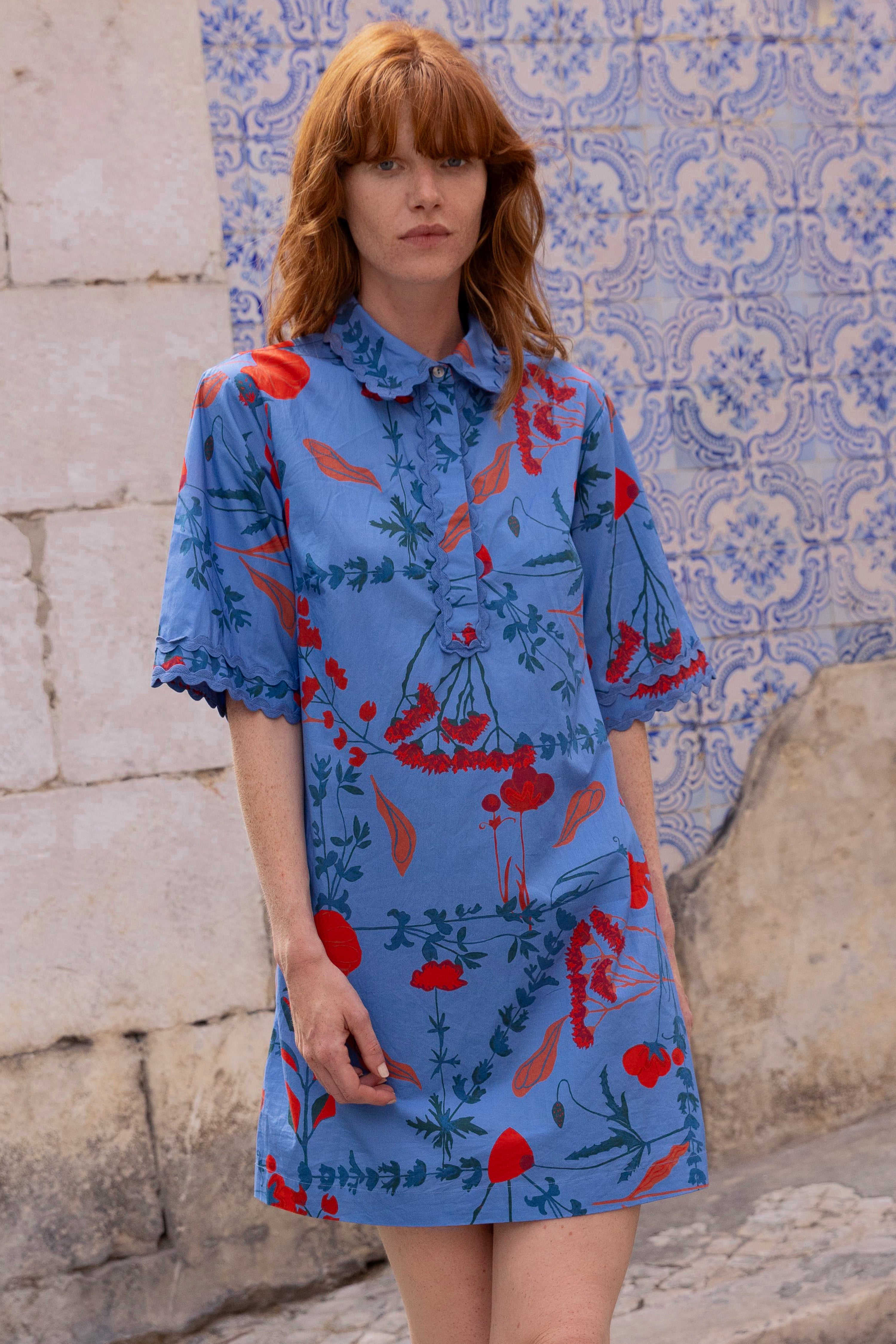 Collared Shirt Dress Mini- Bartram Blue