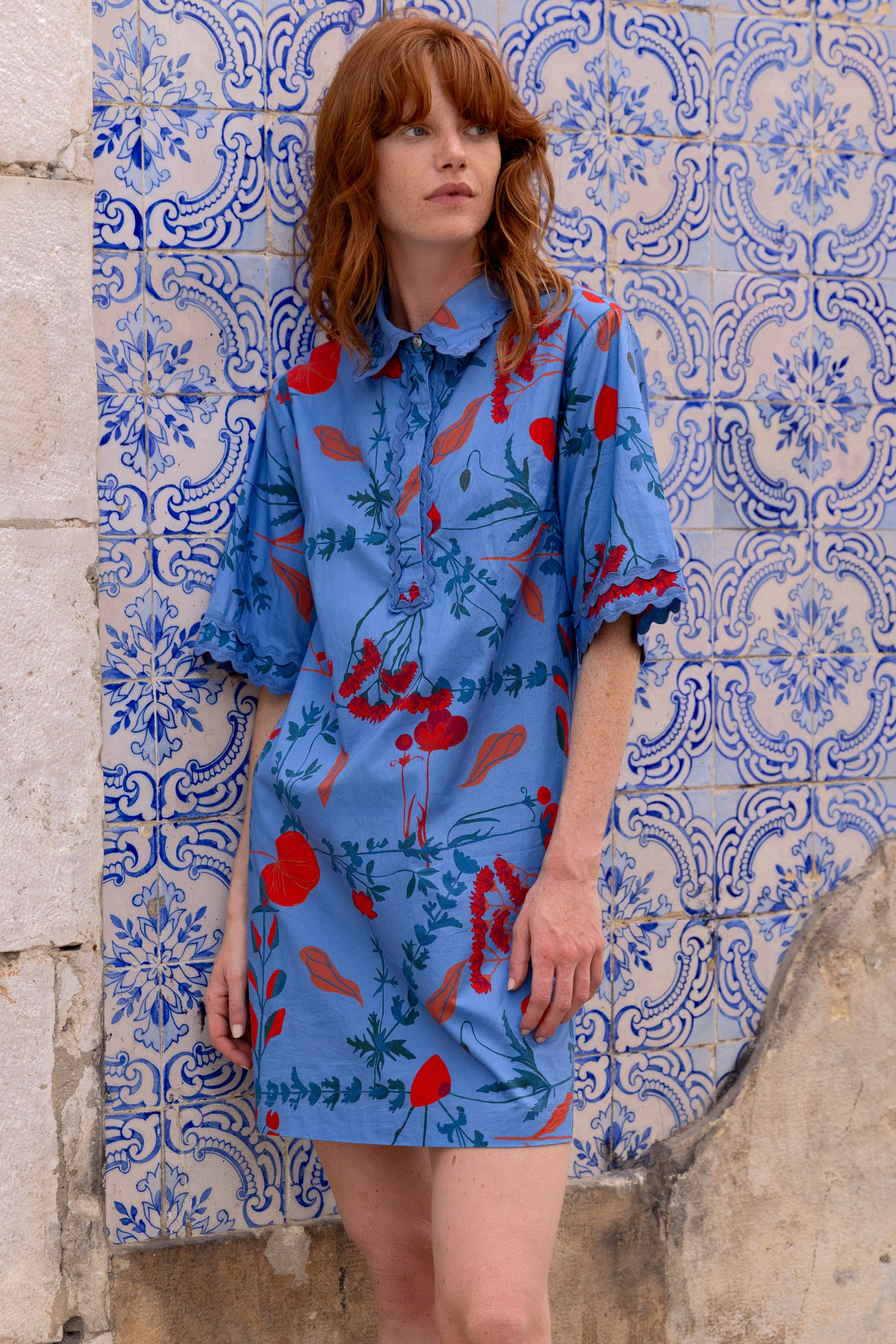 Collared Shirt Dress Mini- Bartram Blue