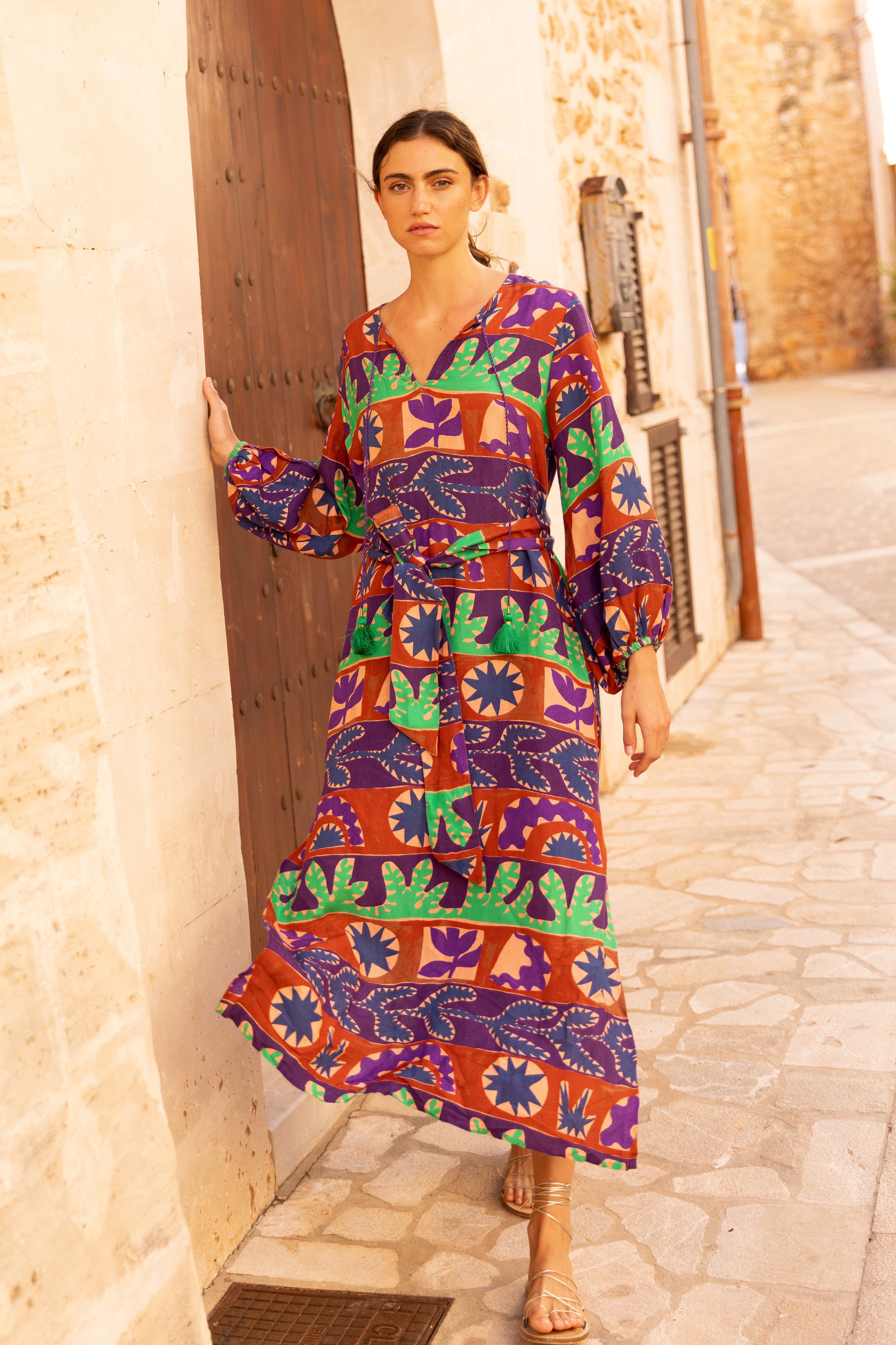 Belted Long Sleeve Shift Maxi- Canyon Purple