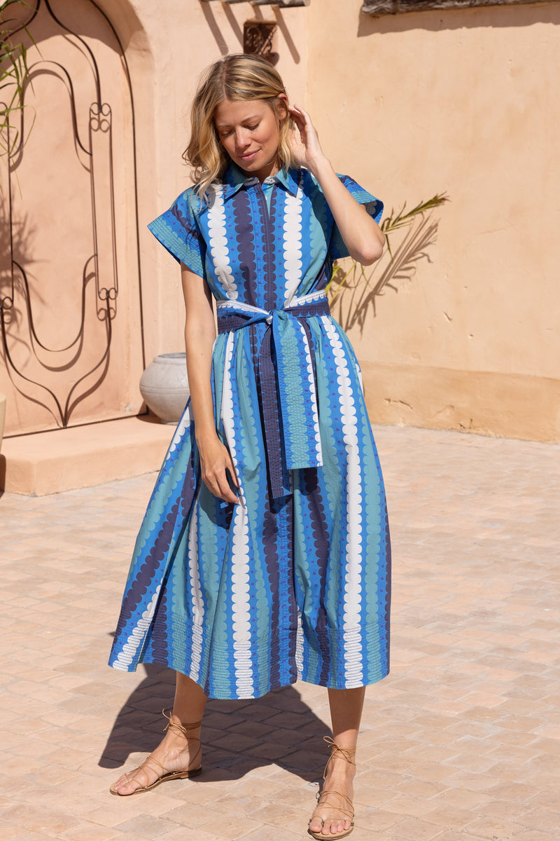 Belted Shirt Dress- Meko Blue