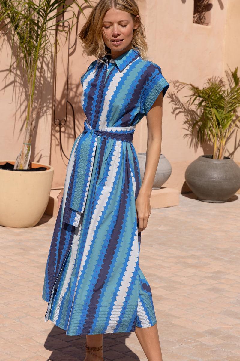 Belted Shirt Dress- Meko Blue