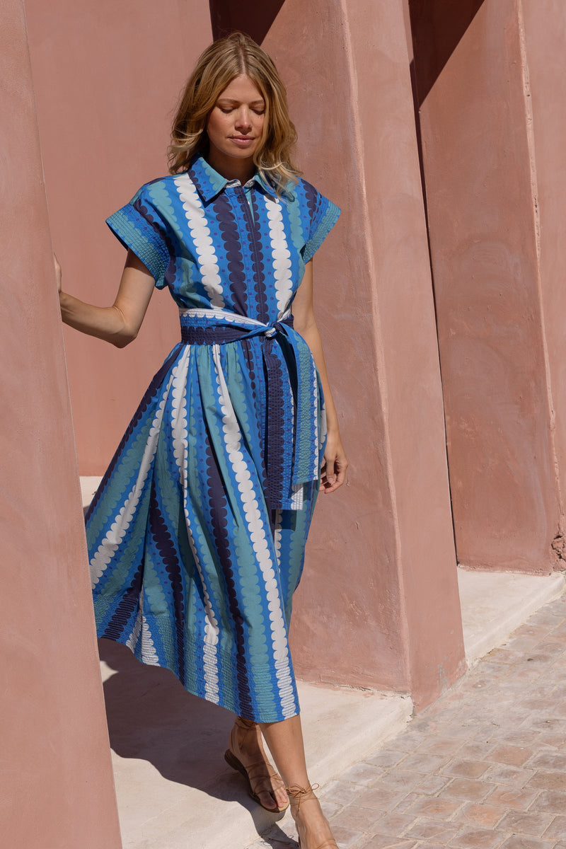 Belted Shirt Dress- Meko Blue