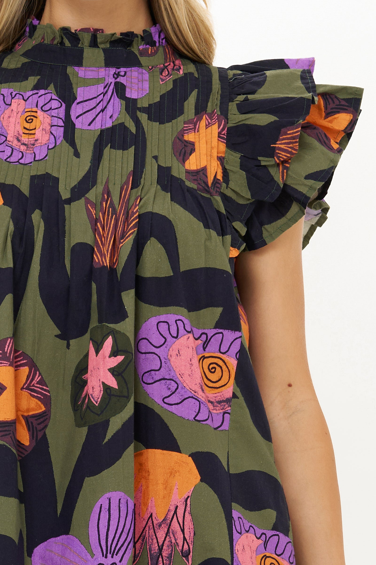 【BAON】Suni Pintuck Punching Frill Sleeveless Mini OP Pintuck Ruffle Mini- Bergen Olive – OLIPHANTDESIGN