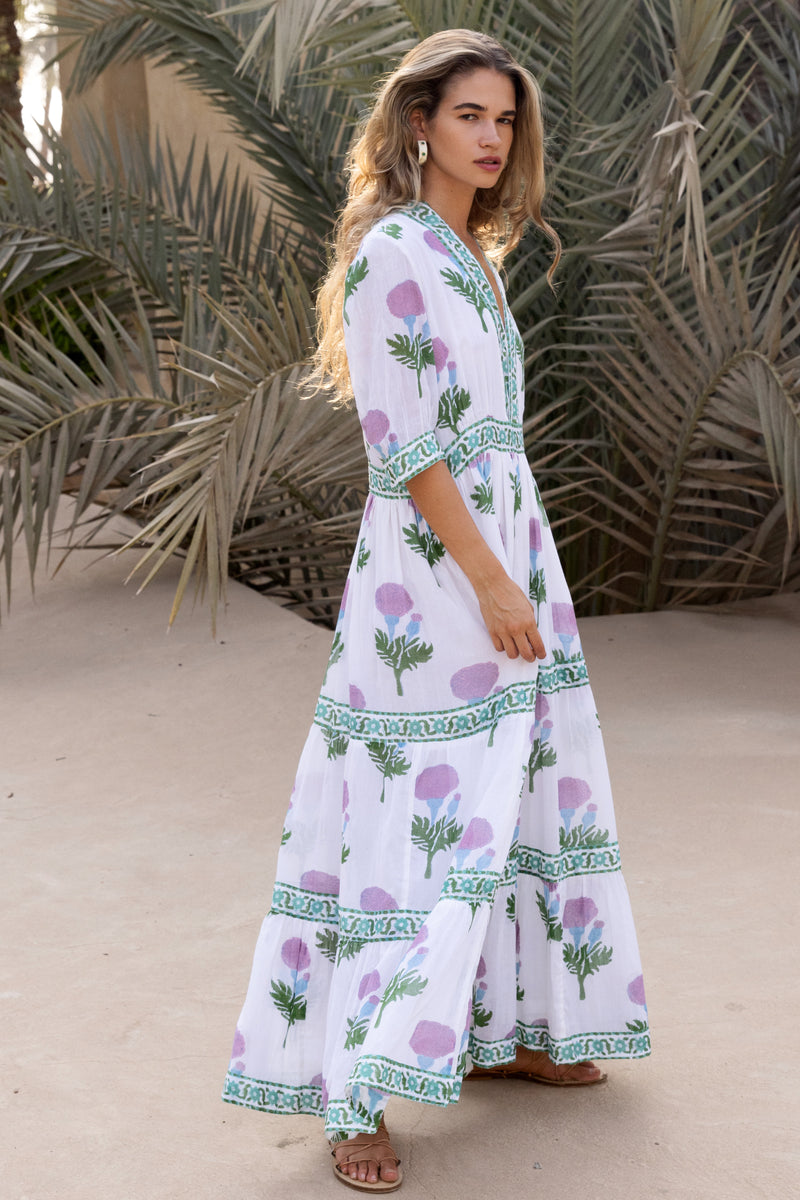 V-Neck Cuffed Maxi- Bloom Lilac