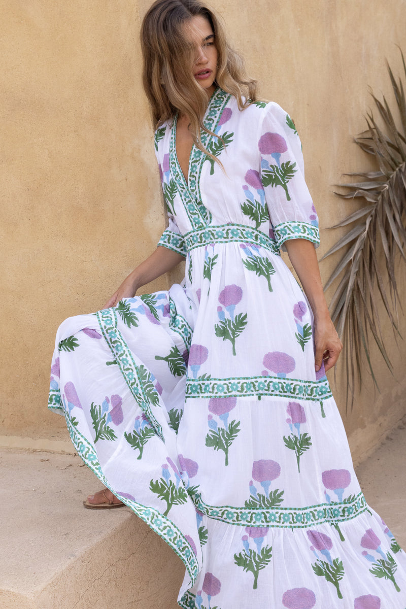 Cuffed V-Neck Maxi- Bloom Lilac