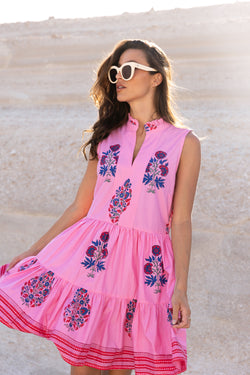 Yoke Dress- Boca Pink