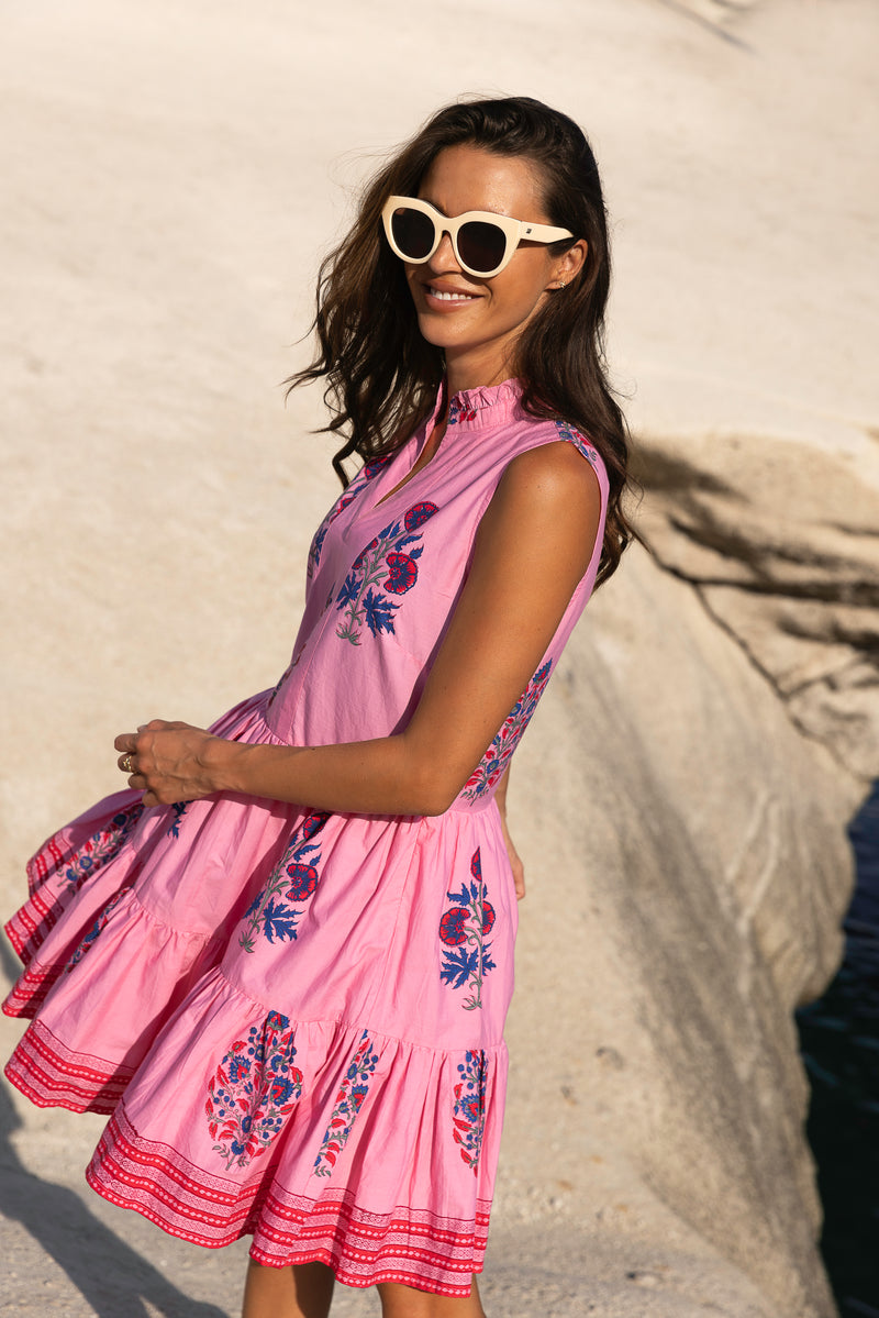 Yoke Dress- Boca Pink