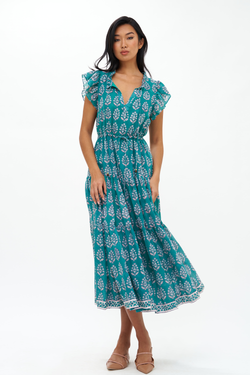 Cinched Flirty Midi- Bodrum Green