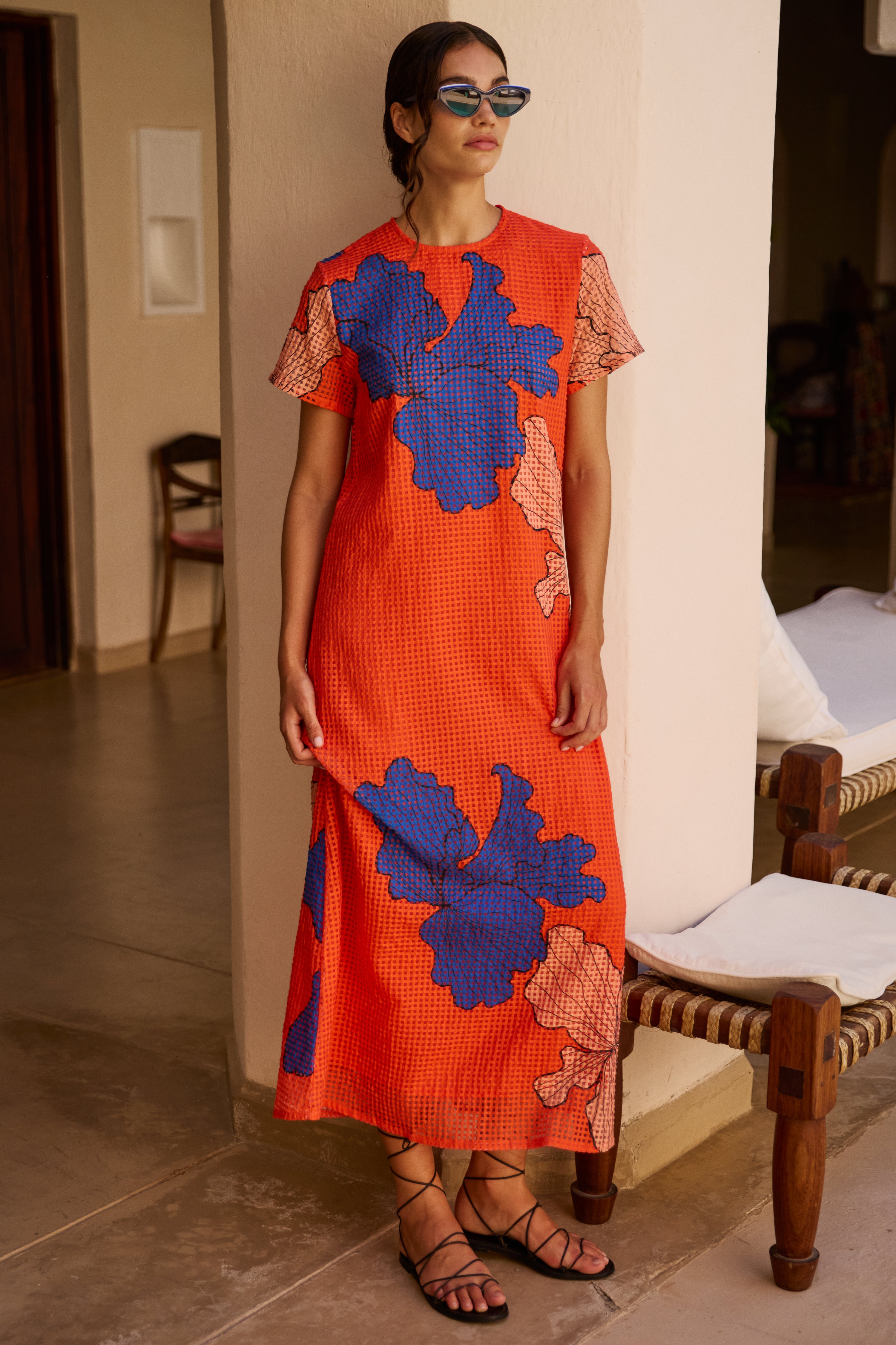 Short Sleeve Shift Maxi- Bora Bora Red