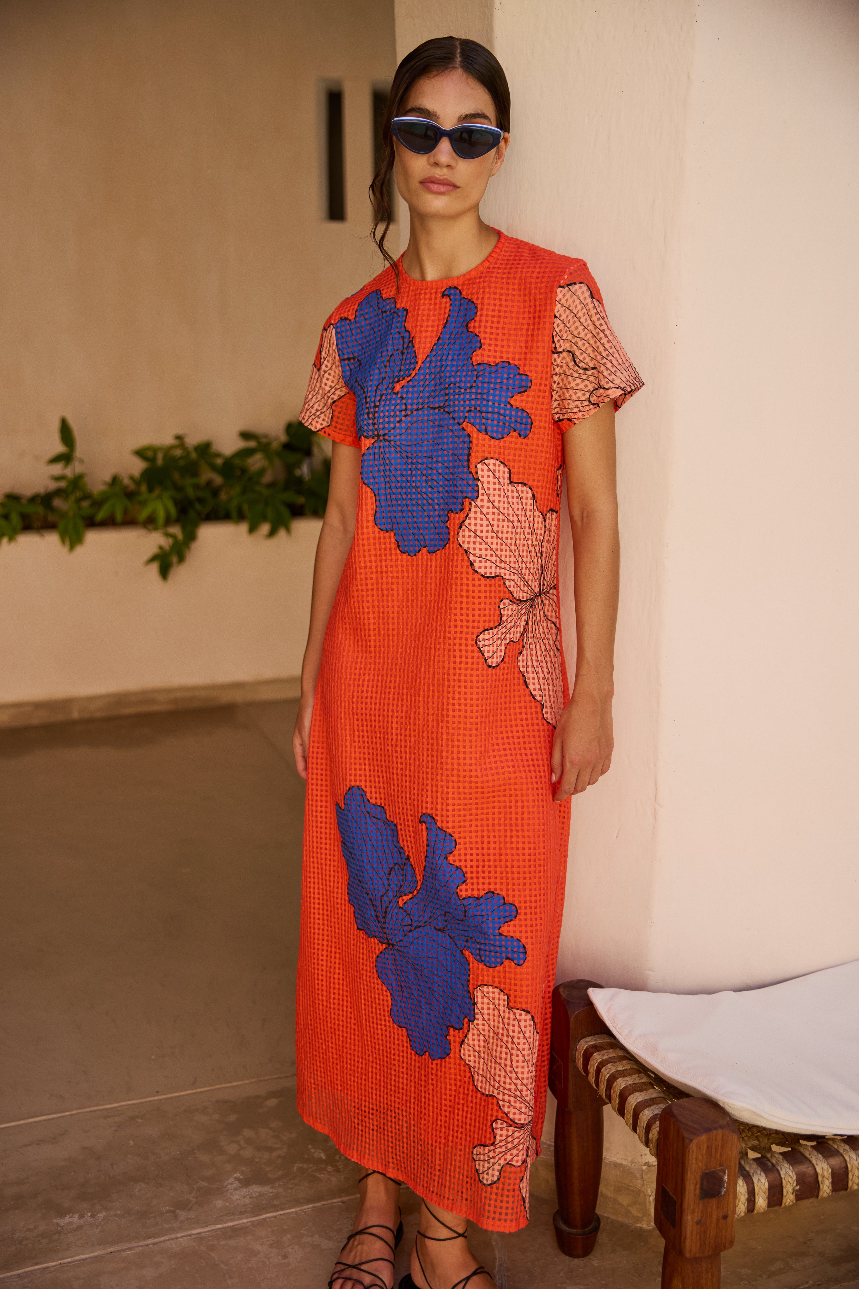 Short Sleeve Shift Maxi- Bora Bora Red