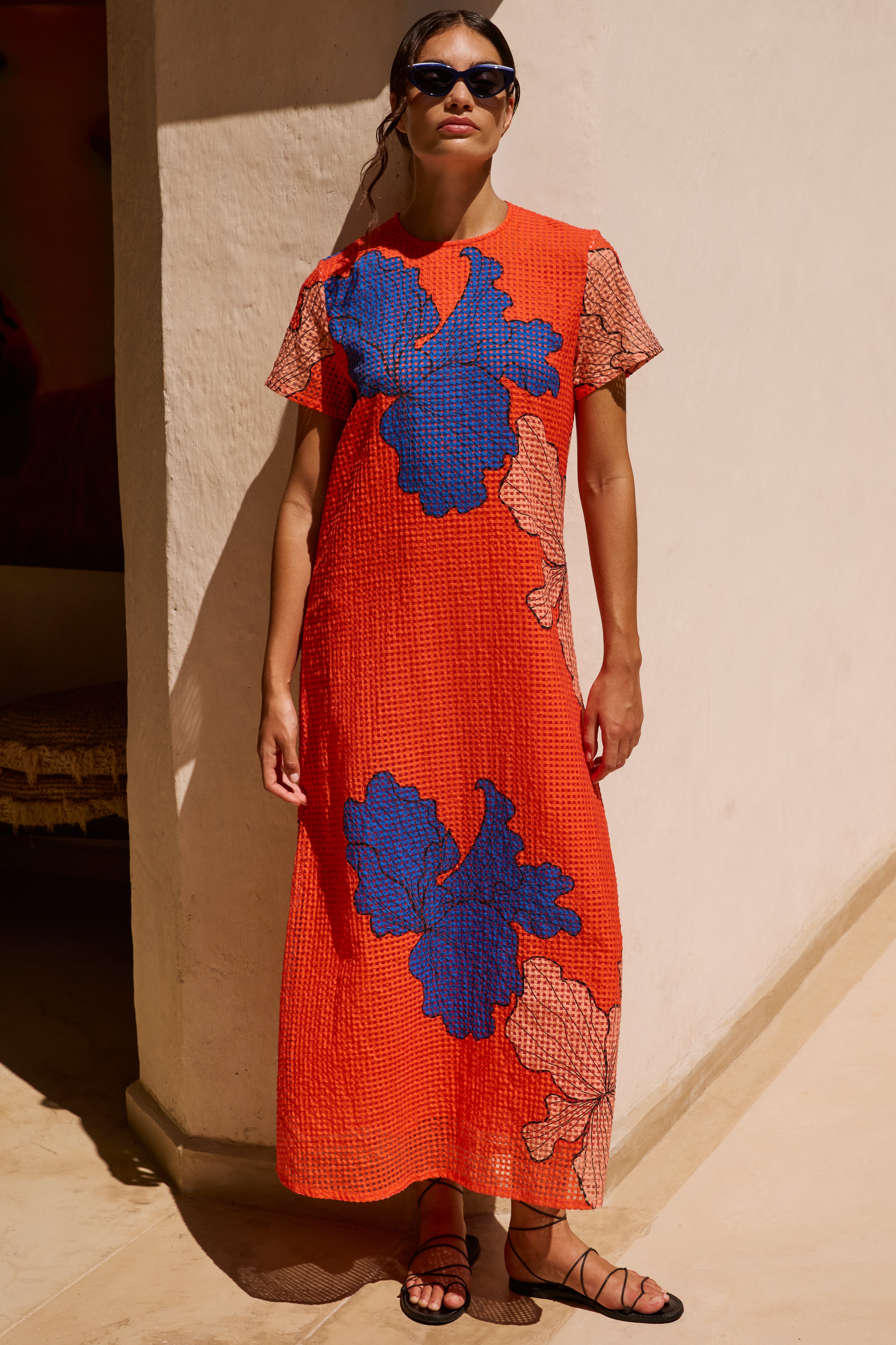 Short Sleeve Shift Maxi- Bora Bora Red