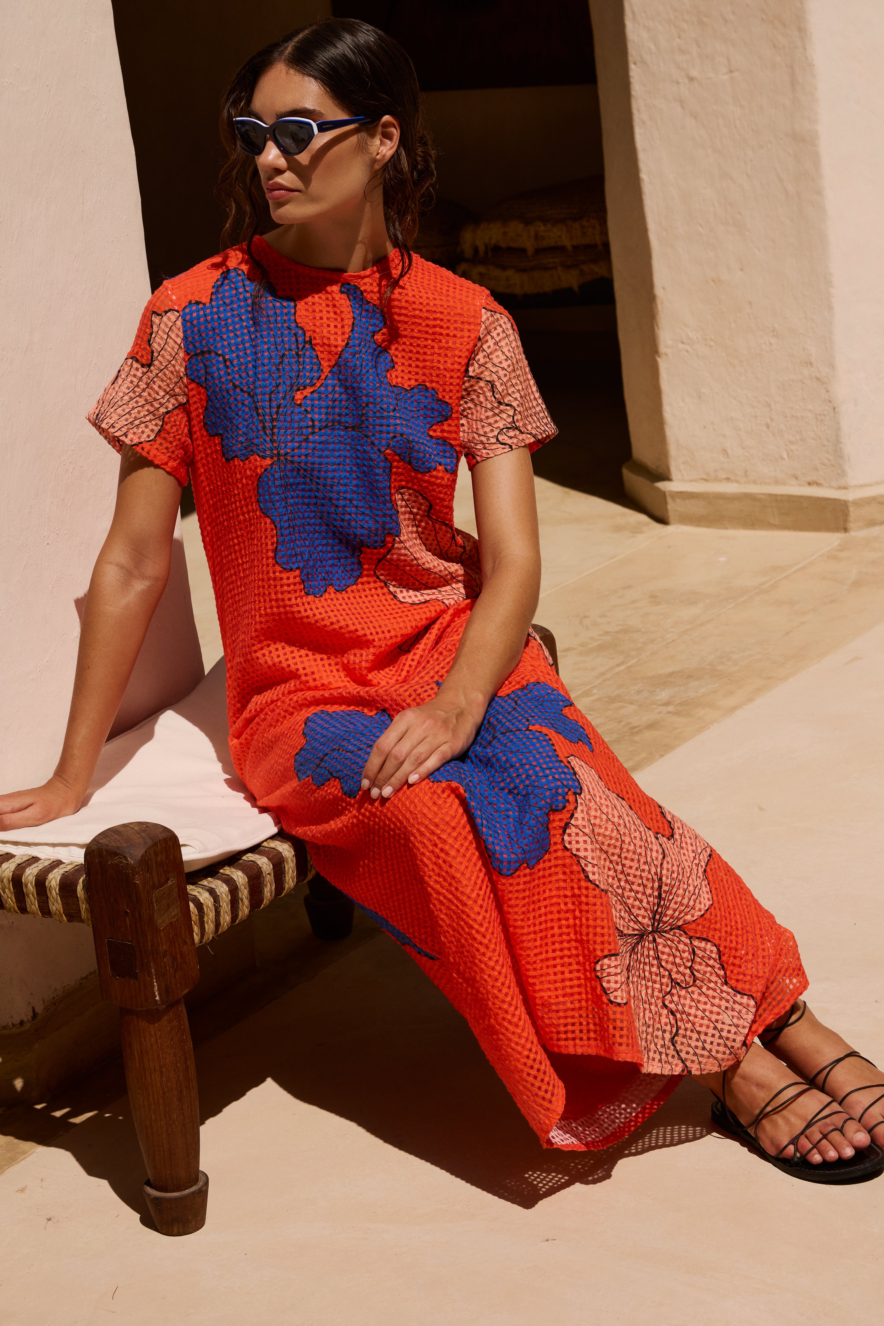 Short Sleeve Shift Maxi- Bora Bora Red