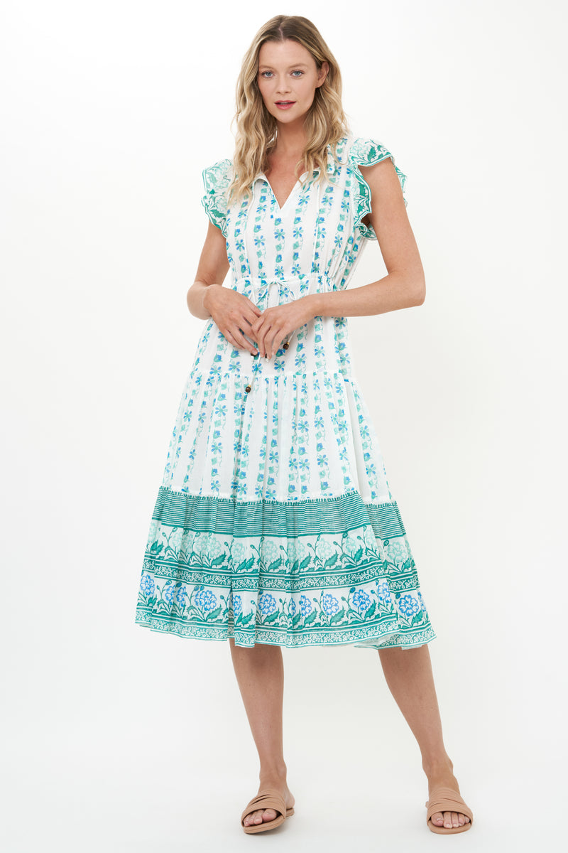 Cinched Flirty Midi- Boreggo Green