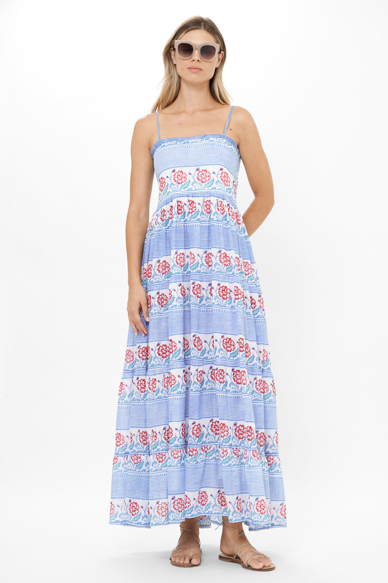 Smocked Back Maxi- Borrego Navy