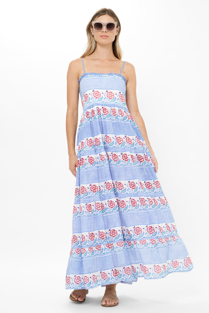 Smocked Back Maxi- Borrego Navy