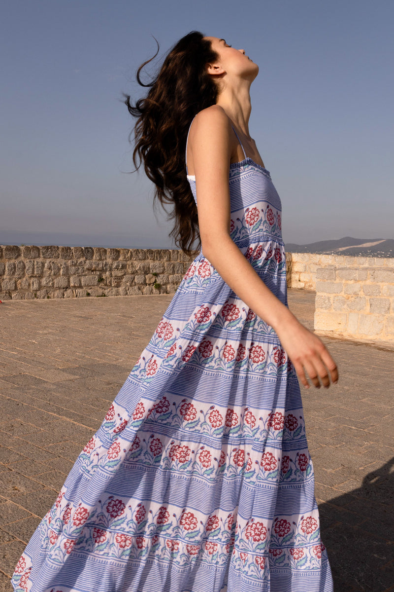 Smocked Back Maxi- Borrego Navy