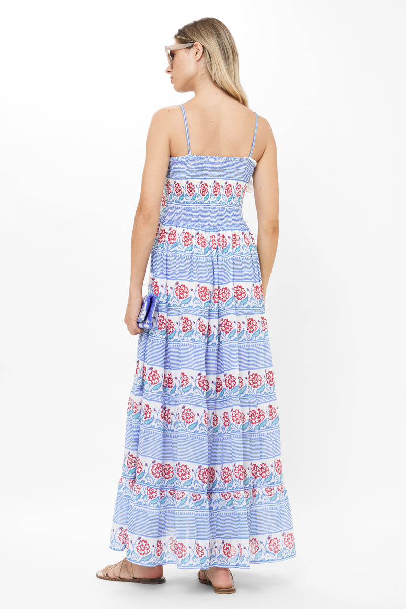 Smocked Back Maxi- Borrego Navy
