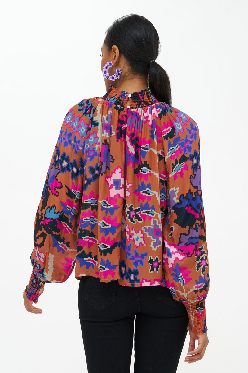 High Neck Blouse- Bukhara Toffee