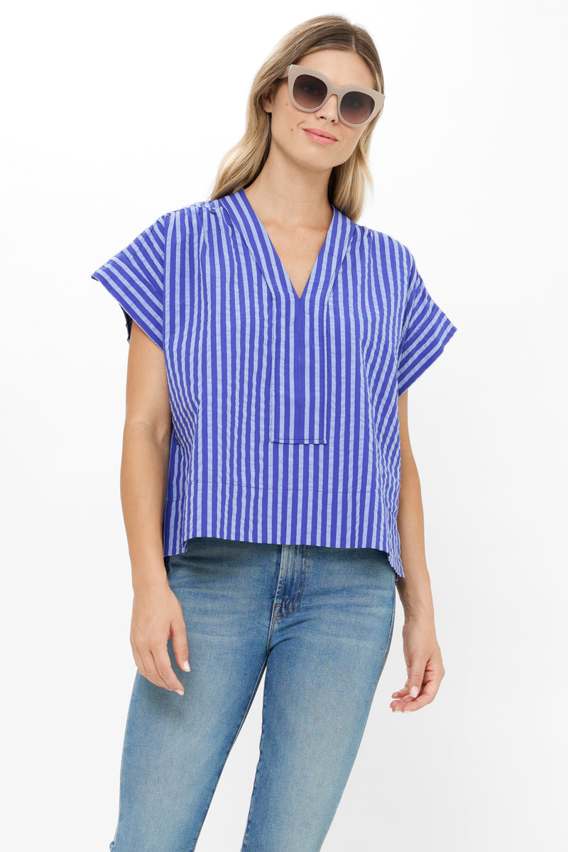 V-Neck Top- Cabana Cobalt