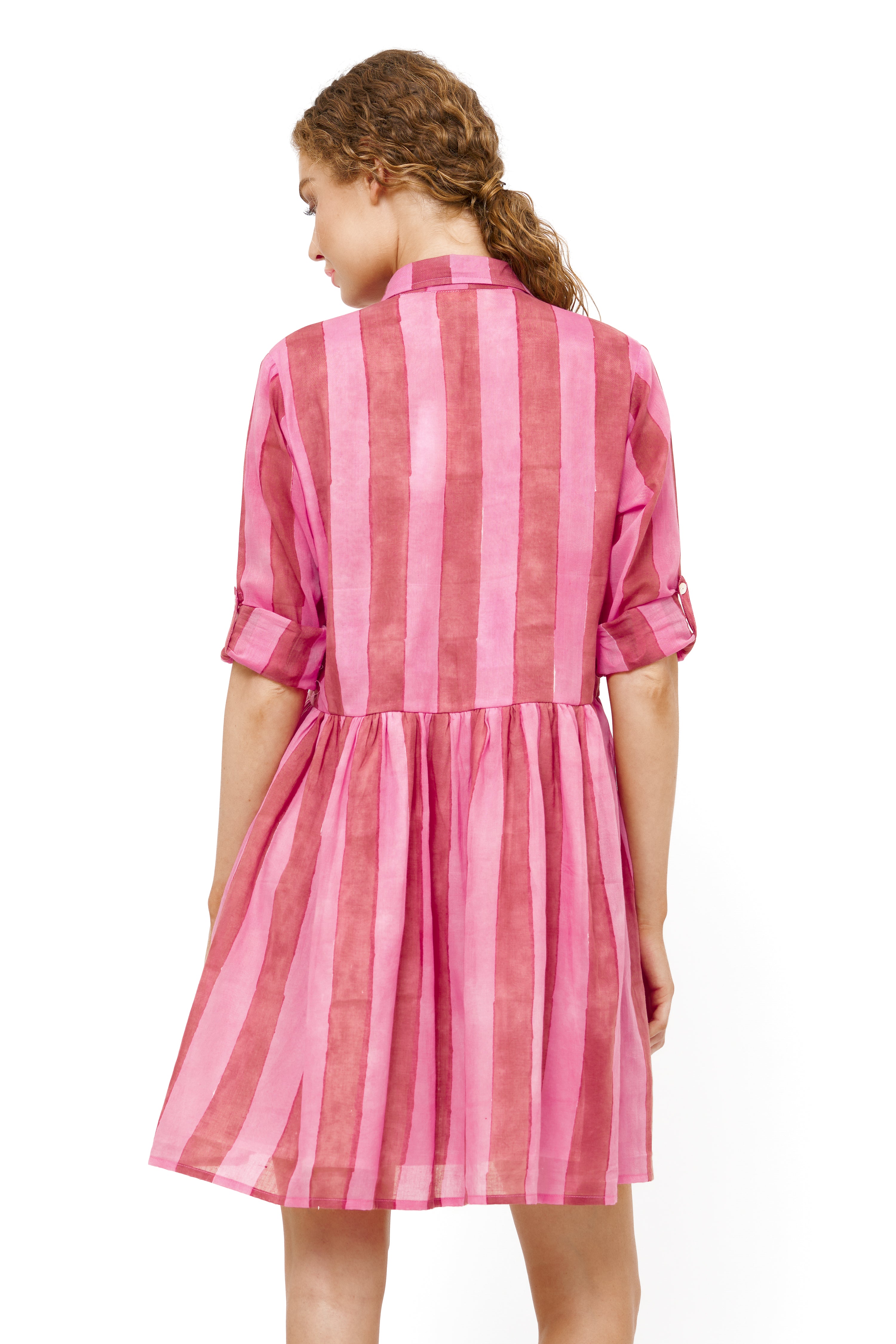 Long Sleeve Shirt Dress Mini- Cabana Rhubarb