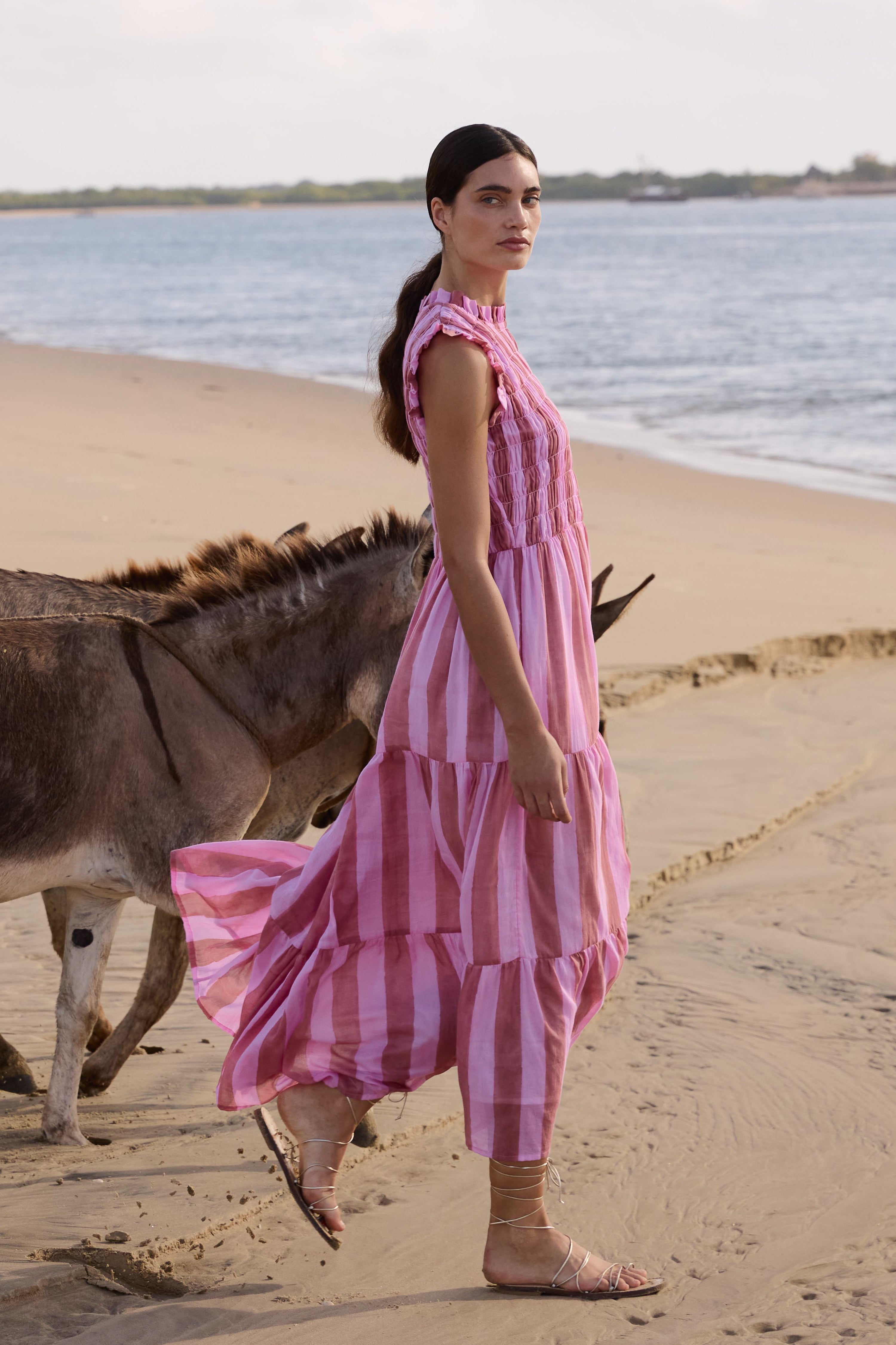 Sleeveless Smocked Maxi- Cabana Rhubarb