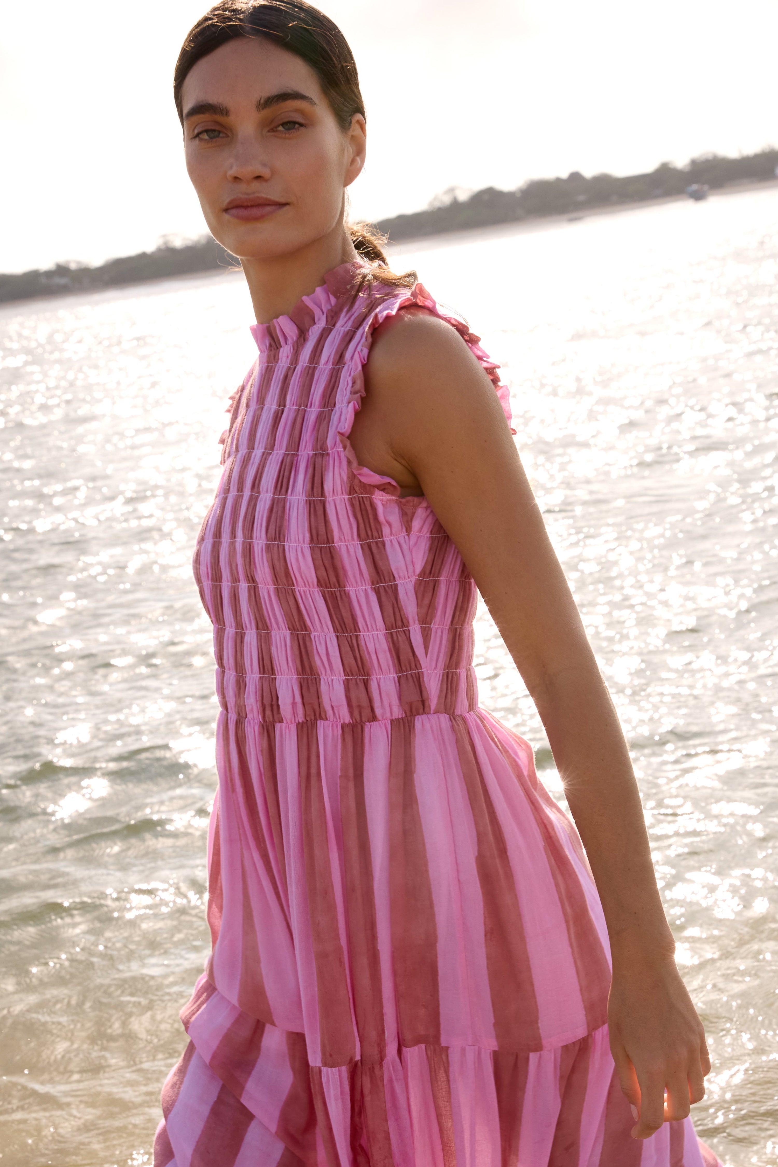 Sleeveless Smocked Maxi- Cabana Rhubarb