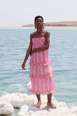 Tie Strap Ruffle Midi- Cabana Lilac