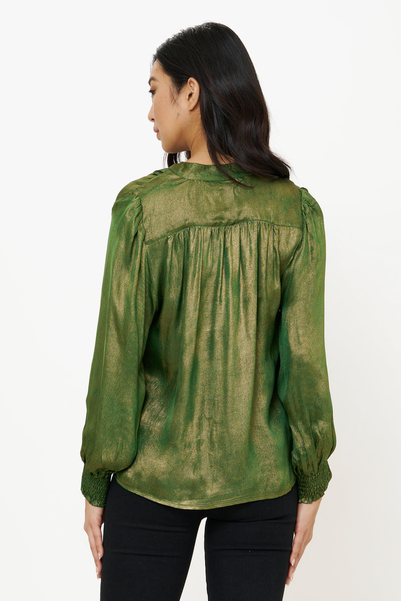 V-Neck Pintuck Blouse- Cairo Green