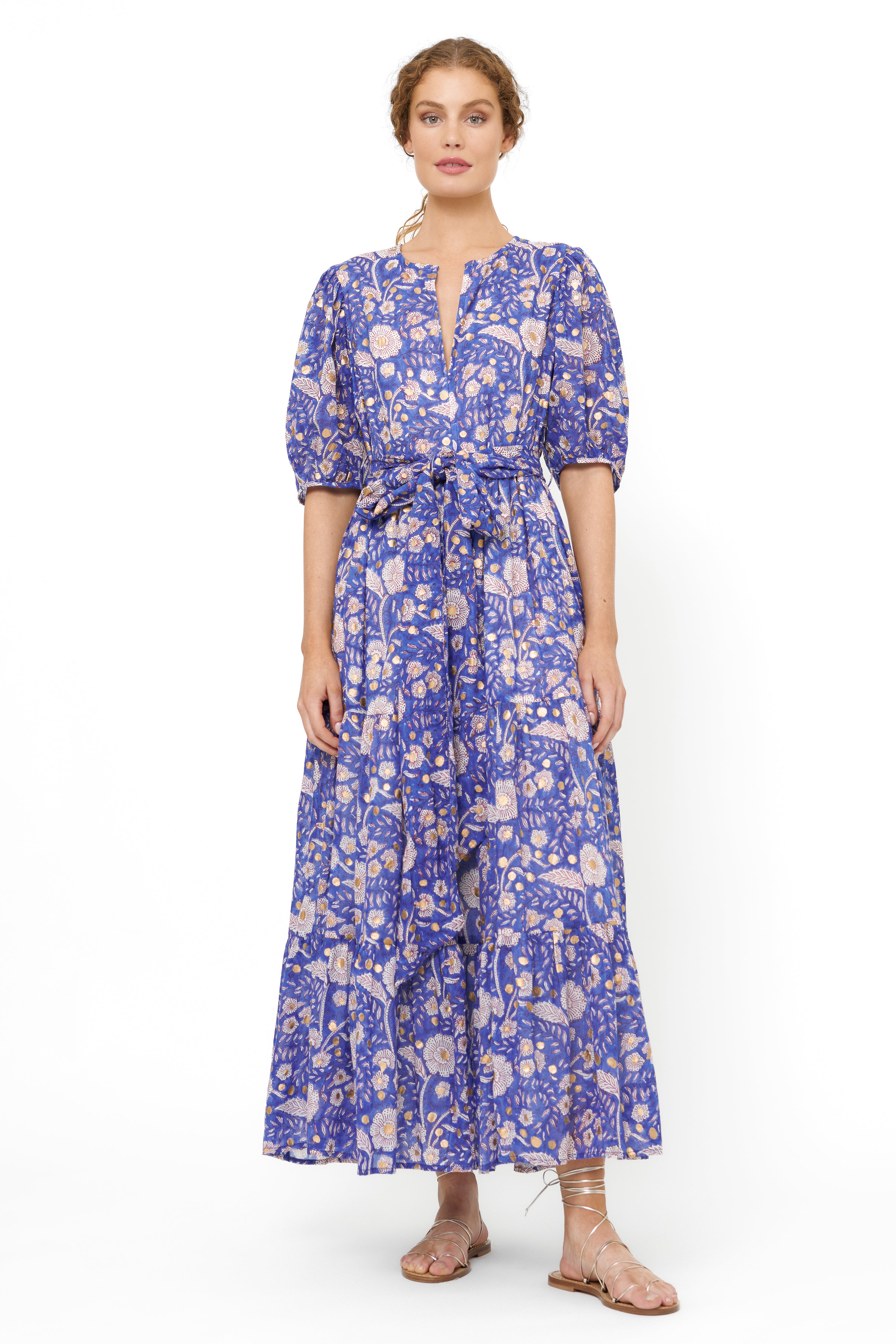 Puff Sleeve Maxi- Carolina Cobalt