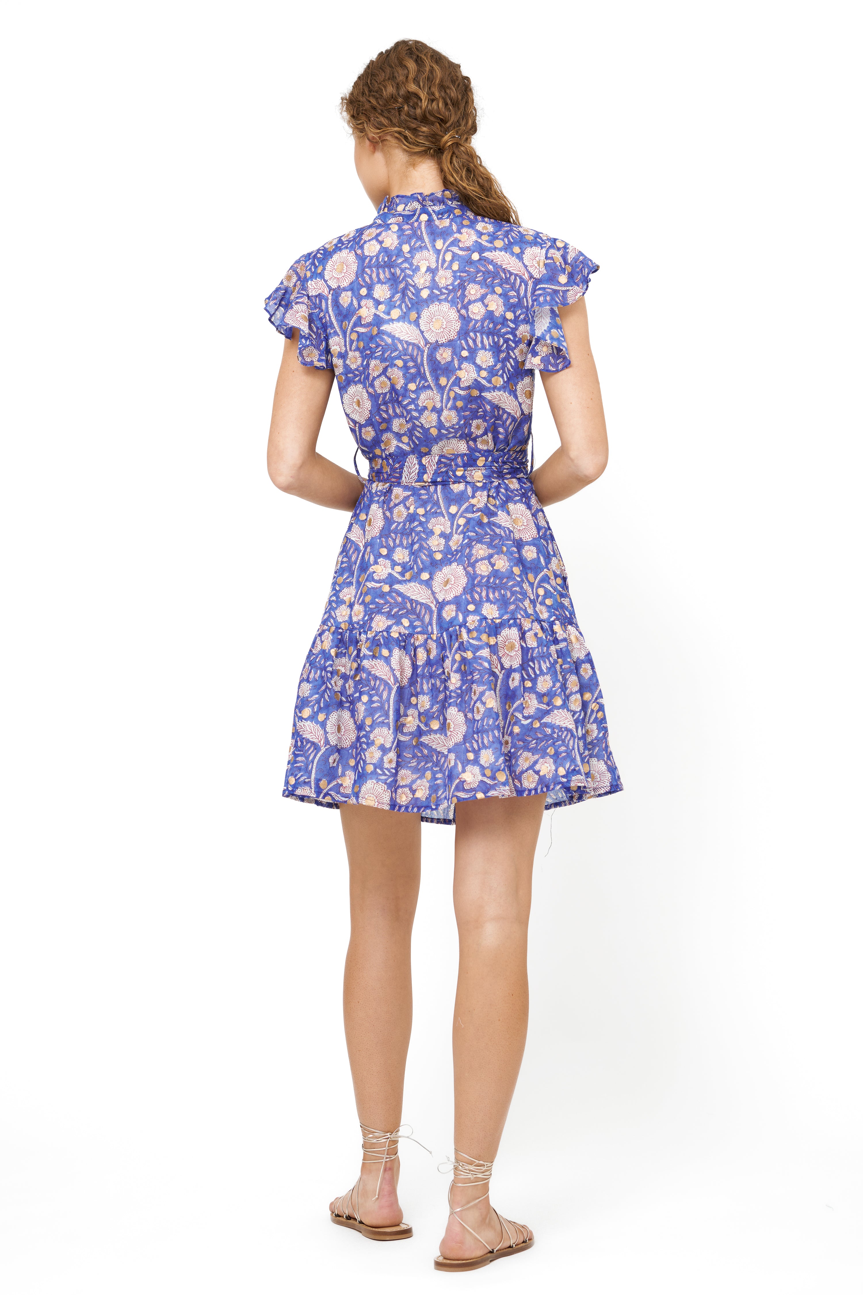 Ruffle Collar Button Mini- Carolina Cobalt