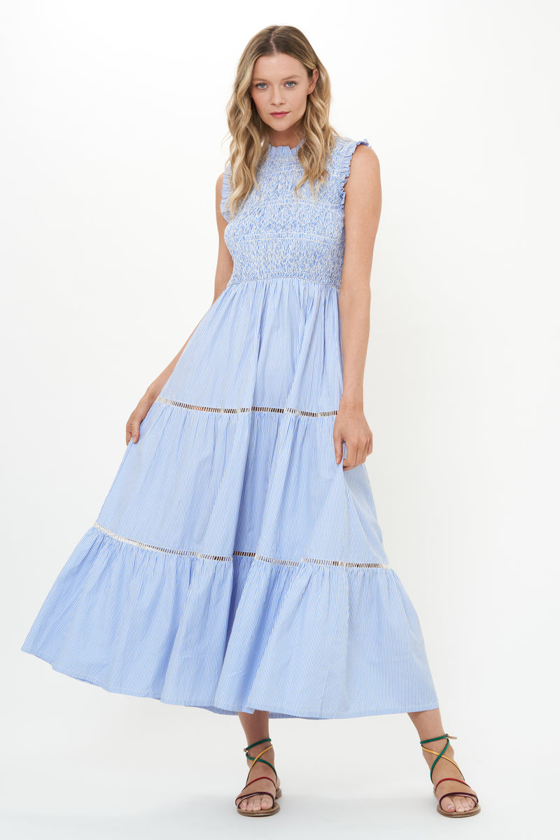 Sleeveless Smocked Maxi- Chatham Blue