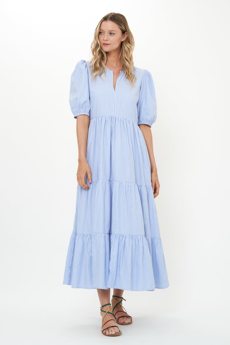 Puff Sleeve Maxi- Chatham Blue