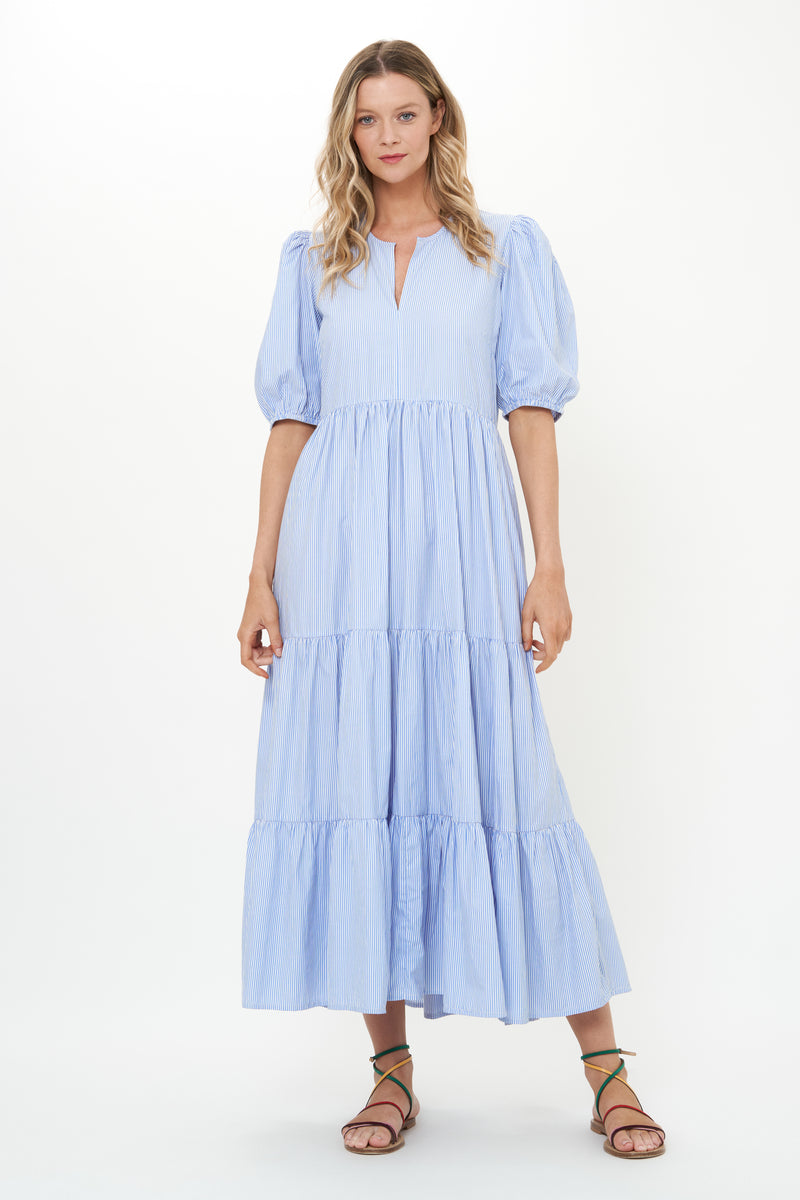 Puff Sleeve Maxi- Chatham Blue