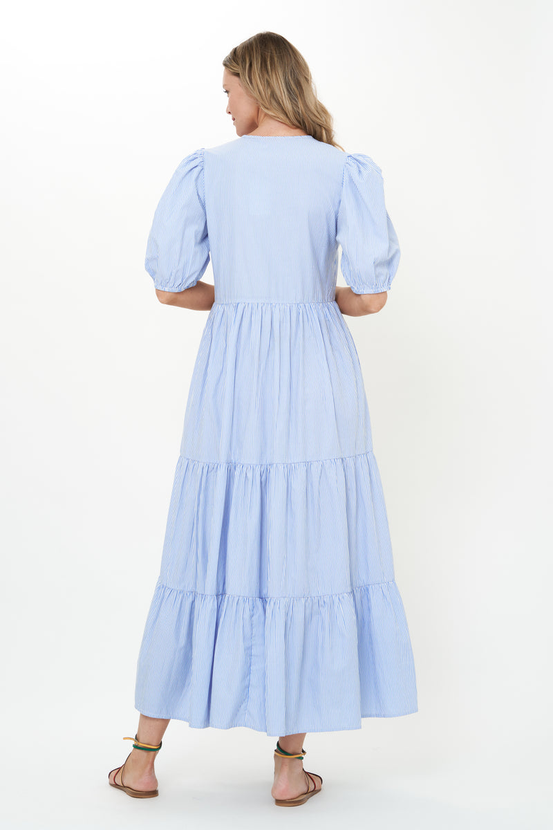 Puff Sleeve Maxi- Chatham Blue