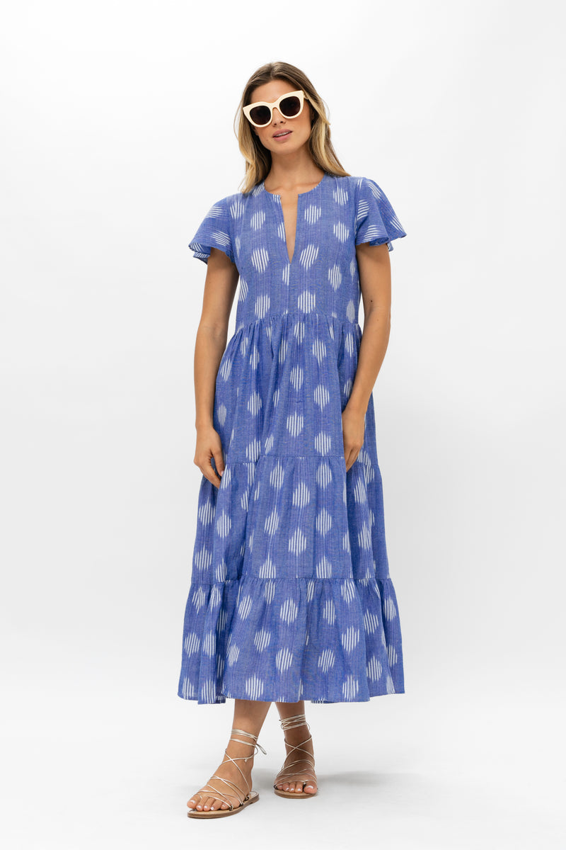 V-Neck Maxi- Chatham Blue