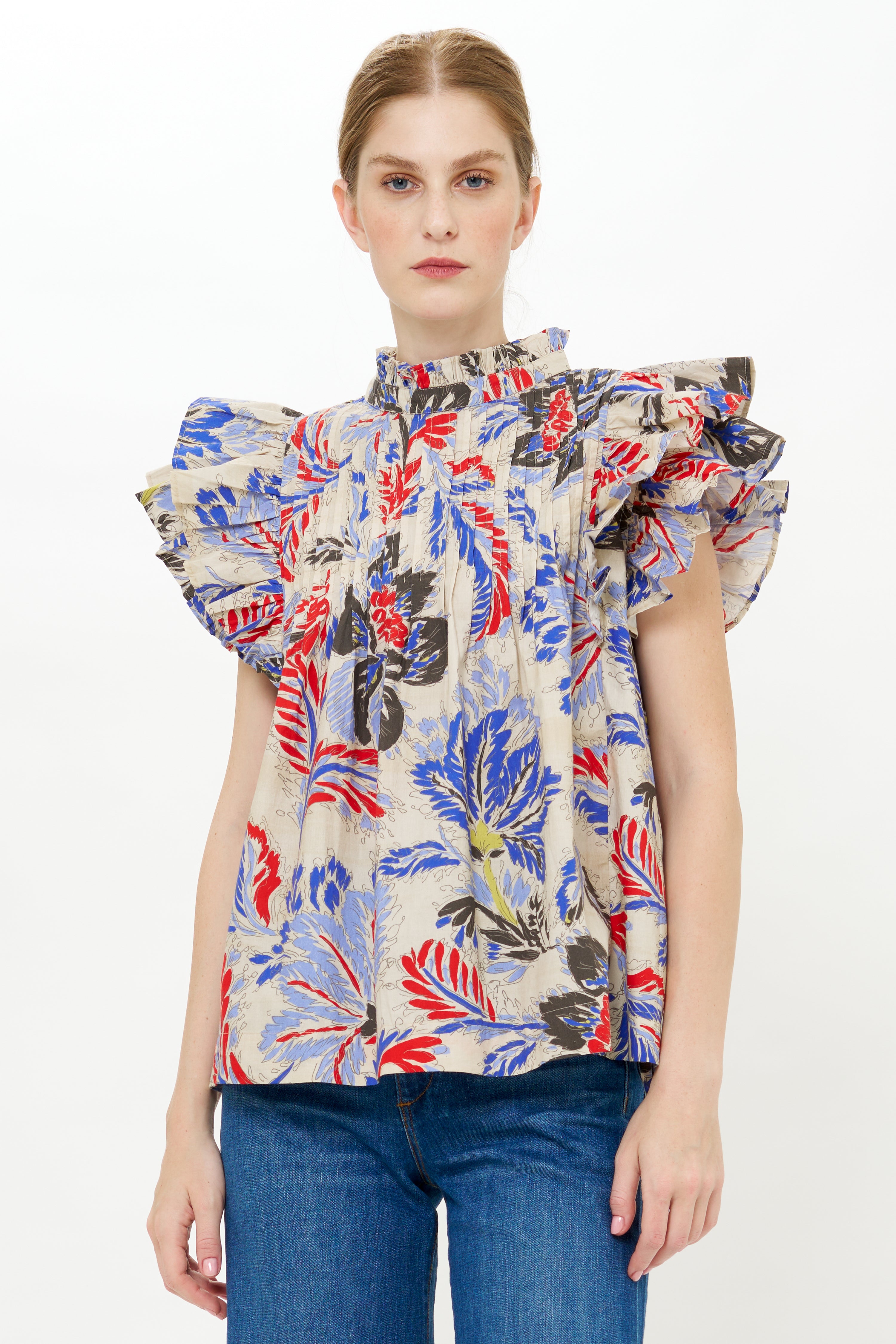Pintuck Ruffle Top- Chennai Cobalt