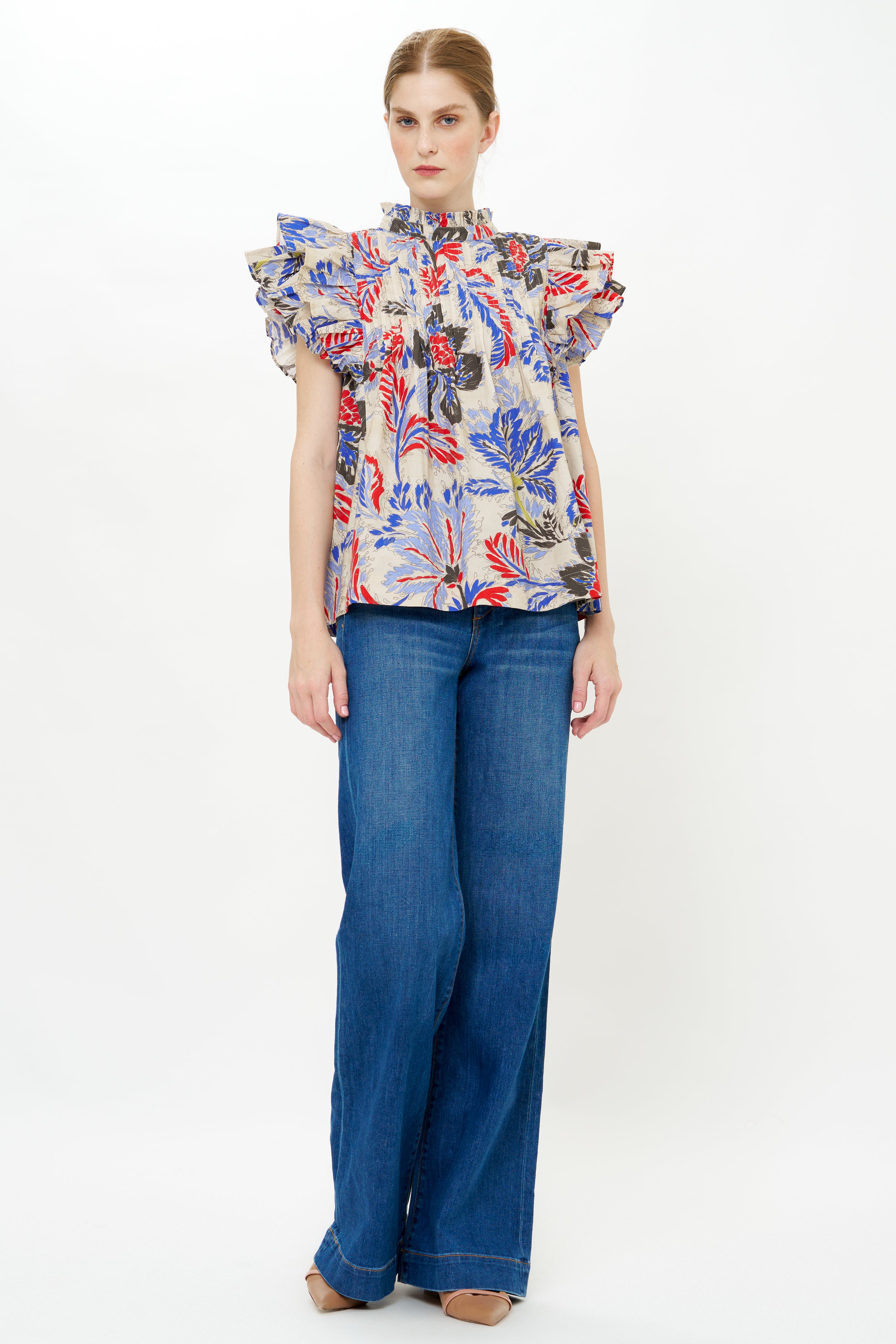 Pintuck Ruffle Top- Chennai Cobalt