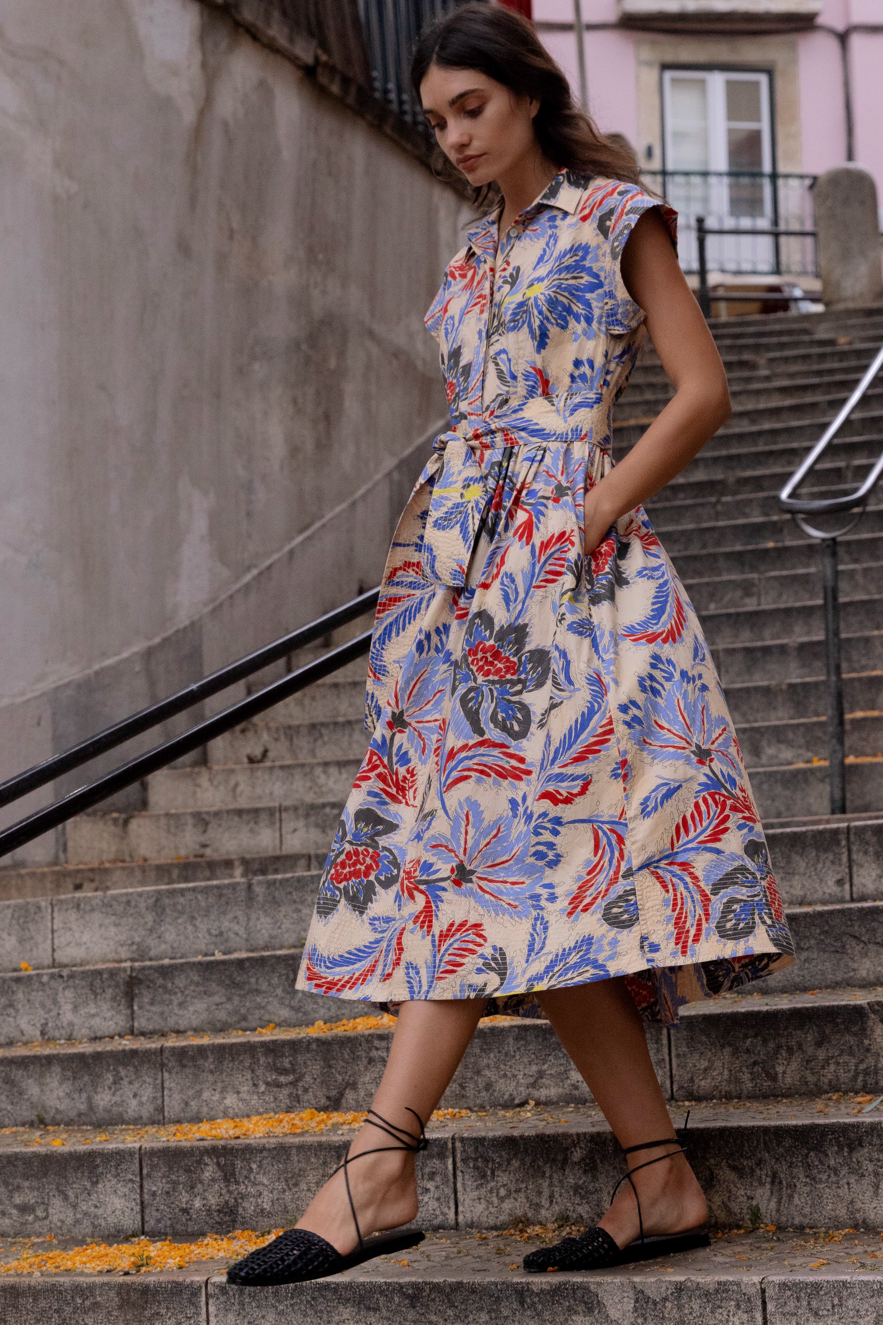 Belted Shirt Dress- Chennai Cobalt