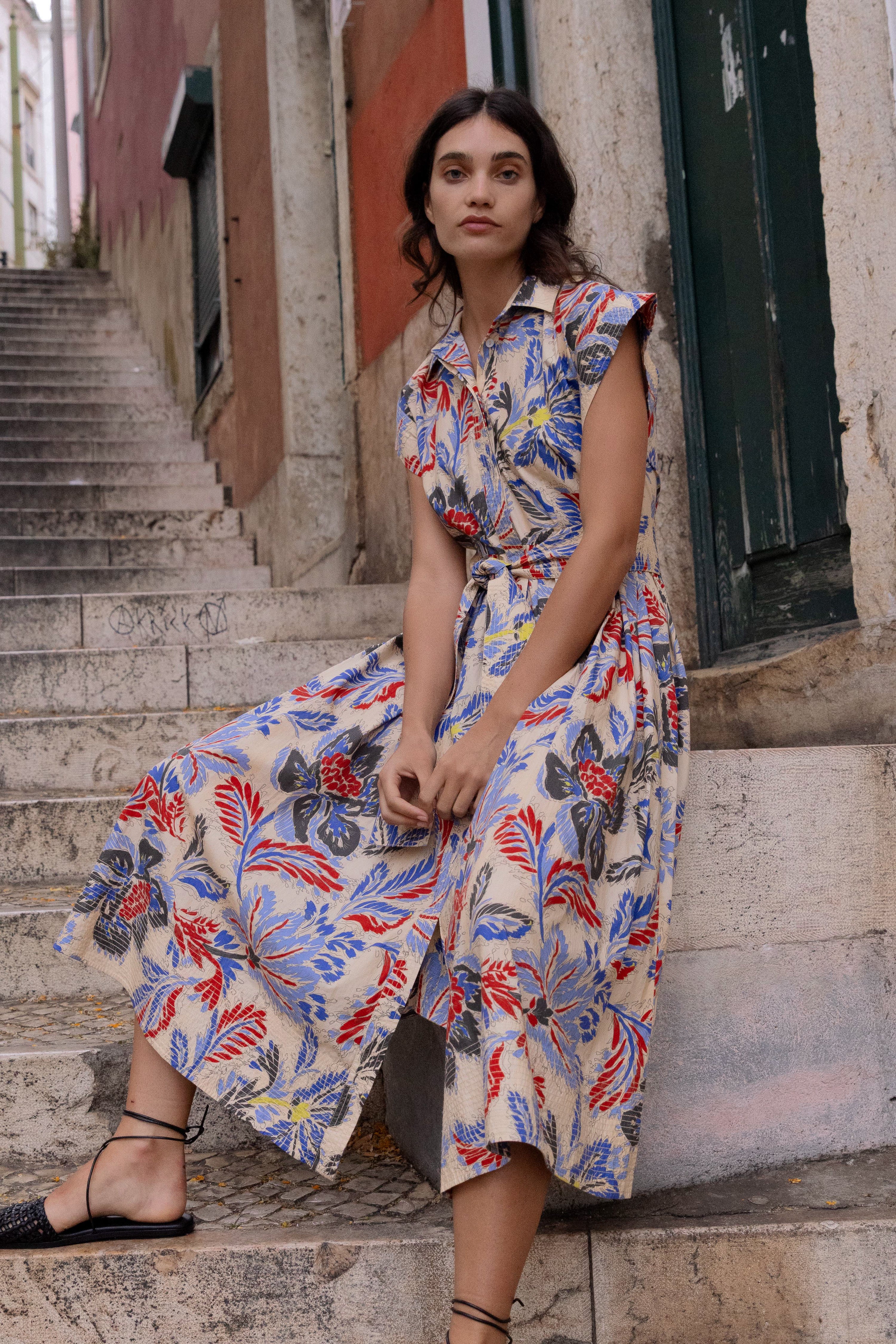 Belted Shirt Dress- Chennai Cobalt